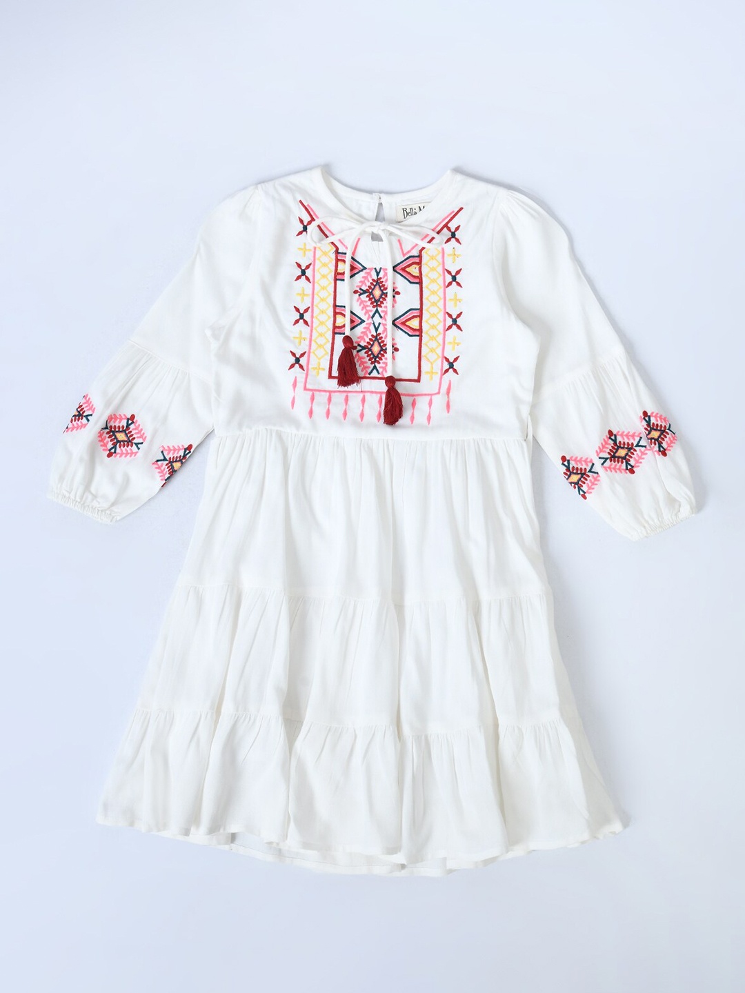 Bella Moda Girls Tie-Up Neck Ethnic Motifs Embroidered Pure Cotton A-Line Dress, White
Bella Moda Girls Tie-Up Neck Ethnic Motifs Embroidered Pure Cotton A-Line Dress, White