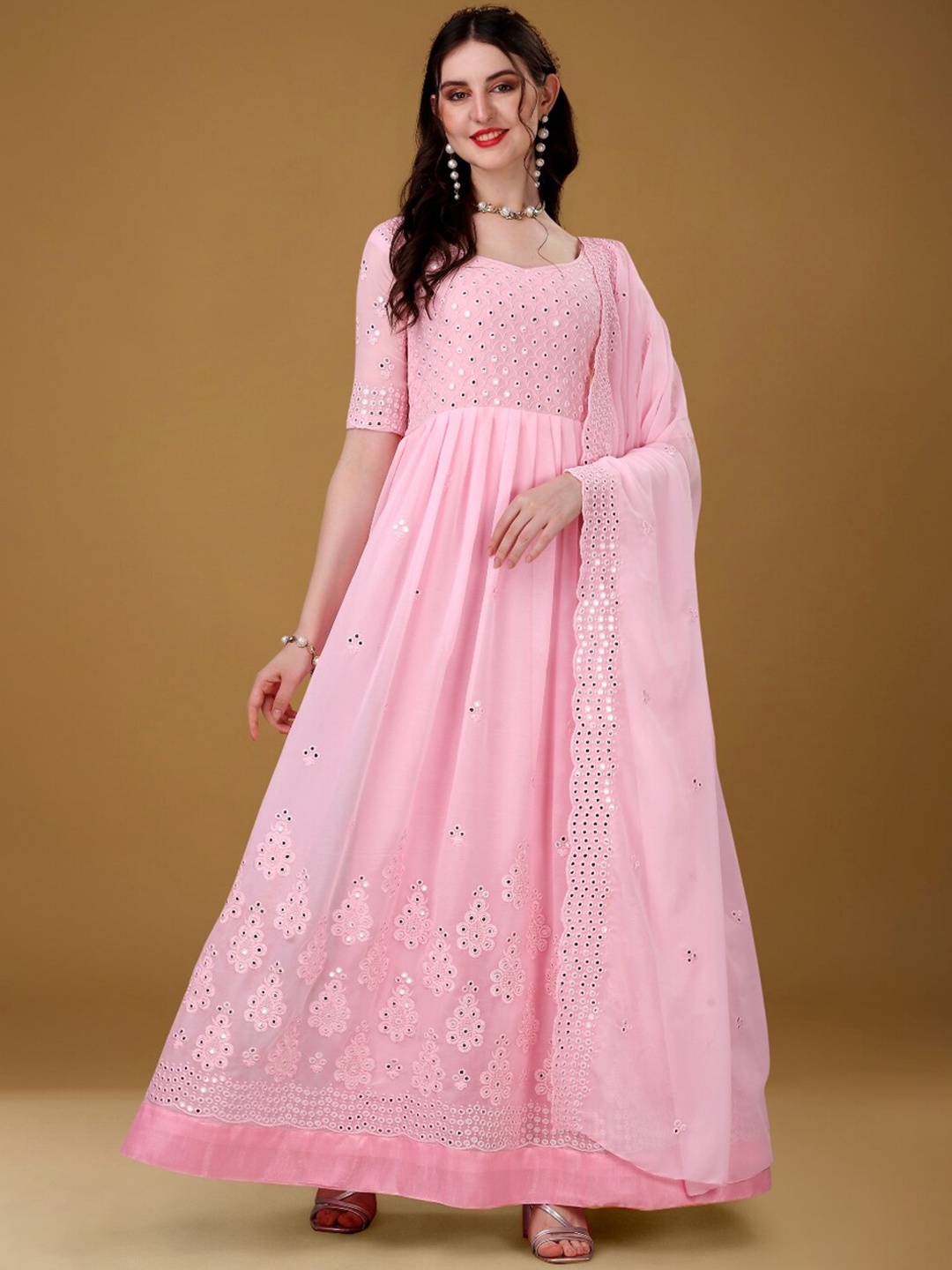 Angroop Women Pink Ethnic Motifs Embroidered Cold-Shoulder Sleeves Chikankari Georgette Anarkali Kurta
Angroop Women Pink Ethnic Motifs Embroidered Cold-Shoulder Sleeves Chikankari Georgette Anarkali Kurta