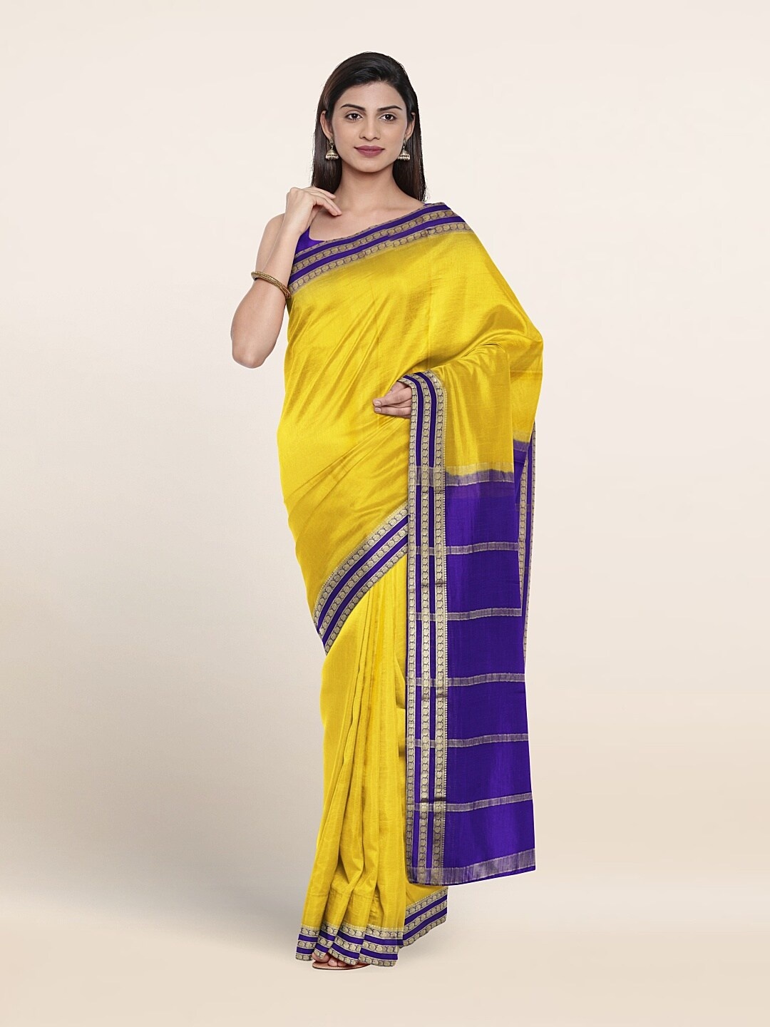 Pothys Woven Design Border Zari Pure Silk Saree, Yellow