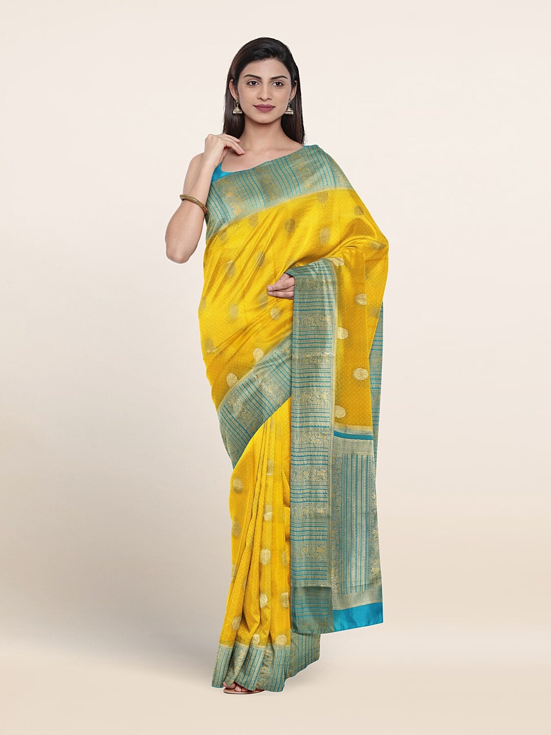 Pothys Woven Design Zari Pure Silk Saree, Yellow