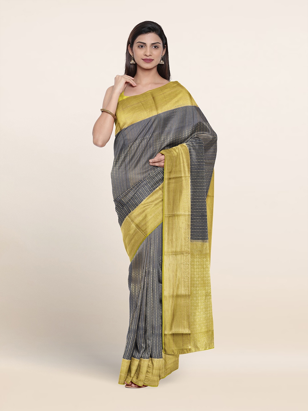 Pothys Woven Design Zari Pure Silk Saree, Grey