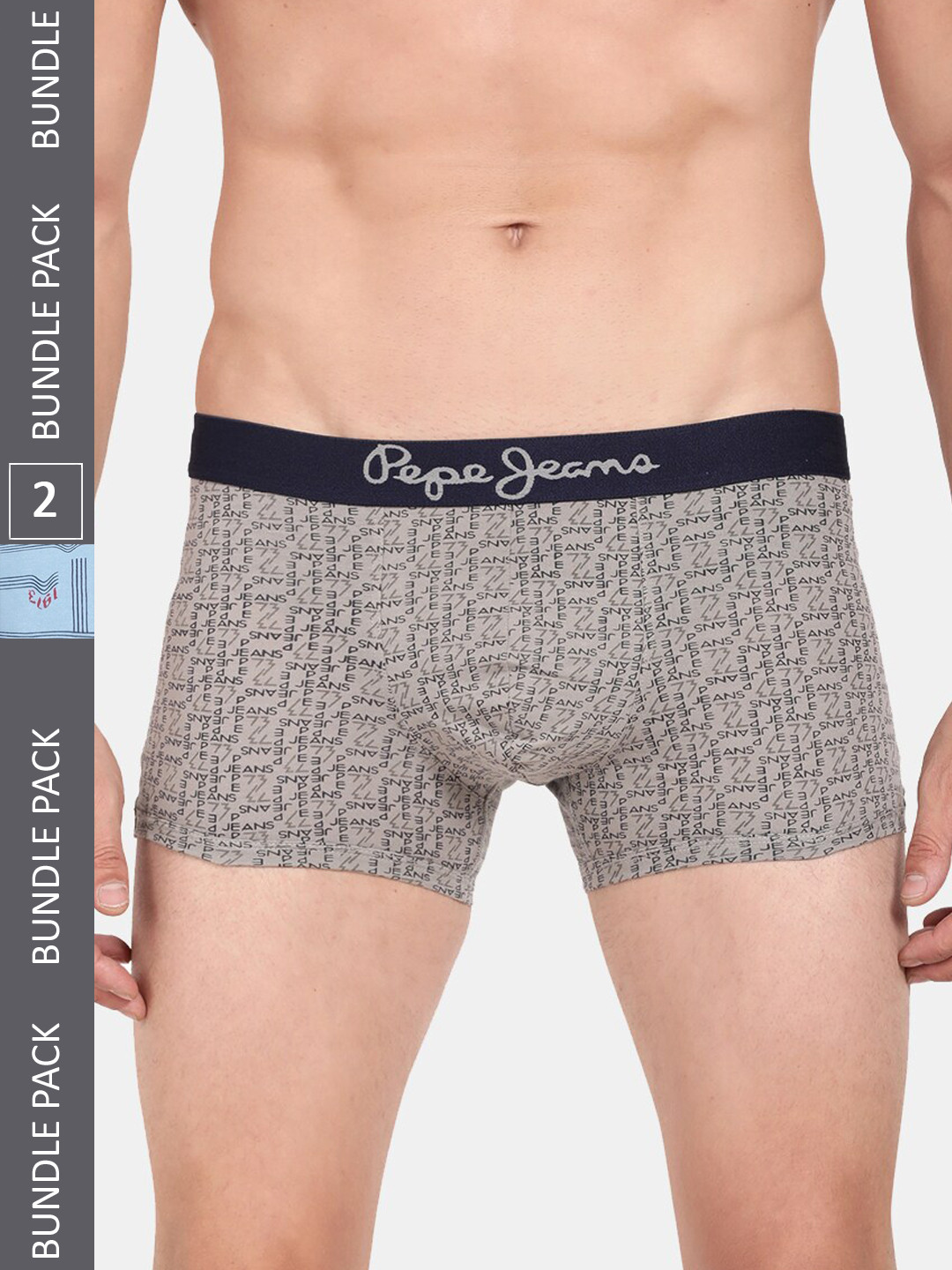 Pepe Jeans Men Pack Of 2 Printed Outer Elastic Cotton Trunks, Grey 
Pepe Jeans Men Pack Of 2 Printed Outer Elastic Cotton Trunks, Grey
