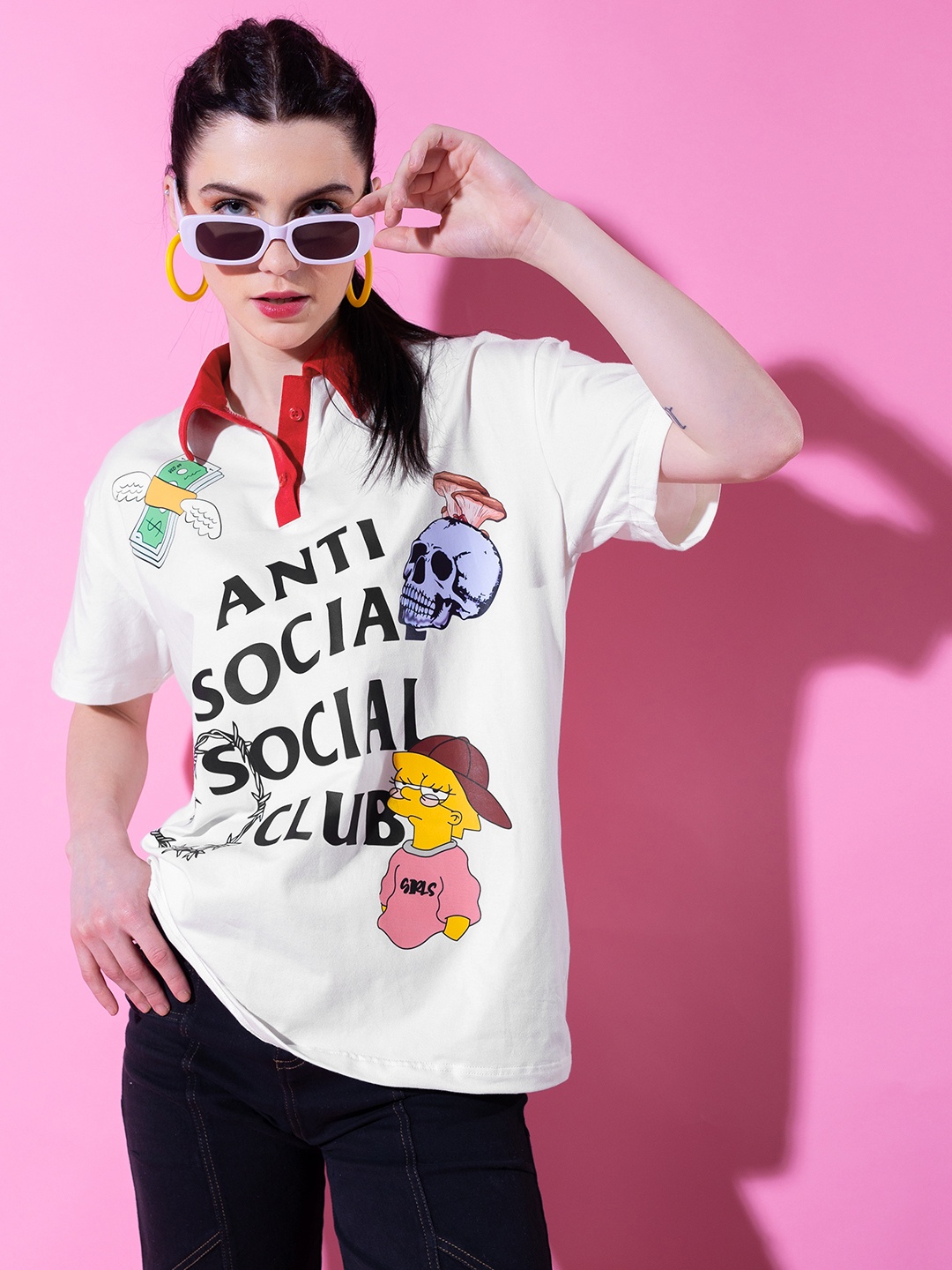 Stylecast X Hersheinbox Typography Printed Polo Collar Drop-Shoulder Sleeves T-shirt, White
Stylecast X Hersheinbox Typography Printed Polo Collar Drop-Shoulder Sleeves T-shirt, White