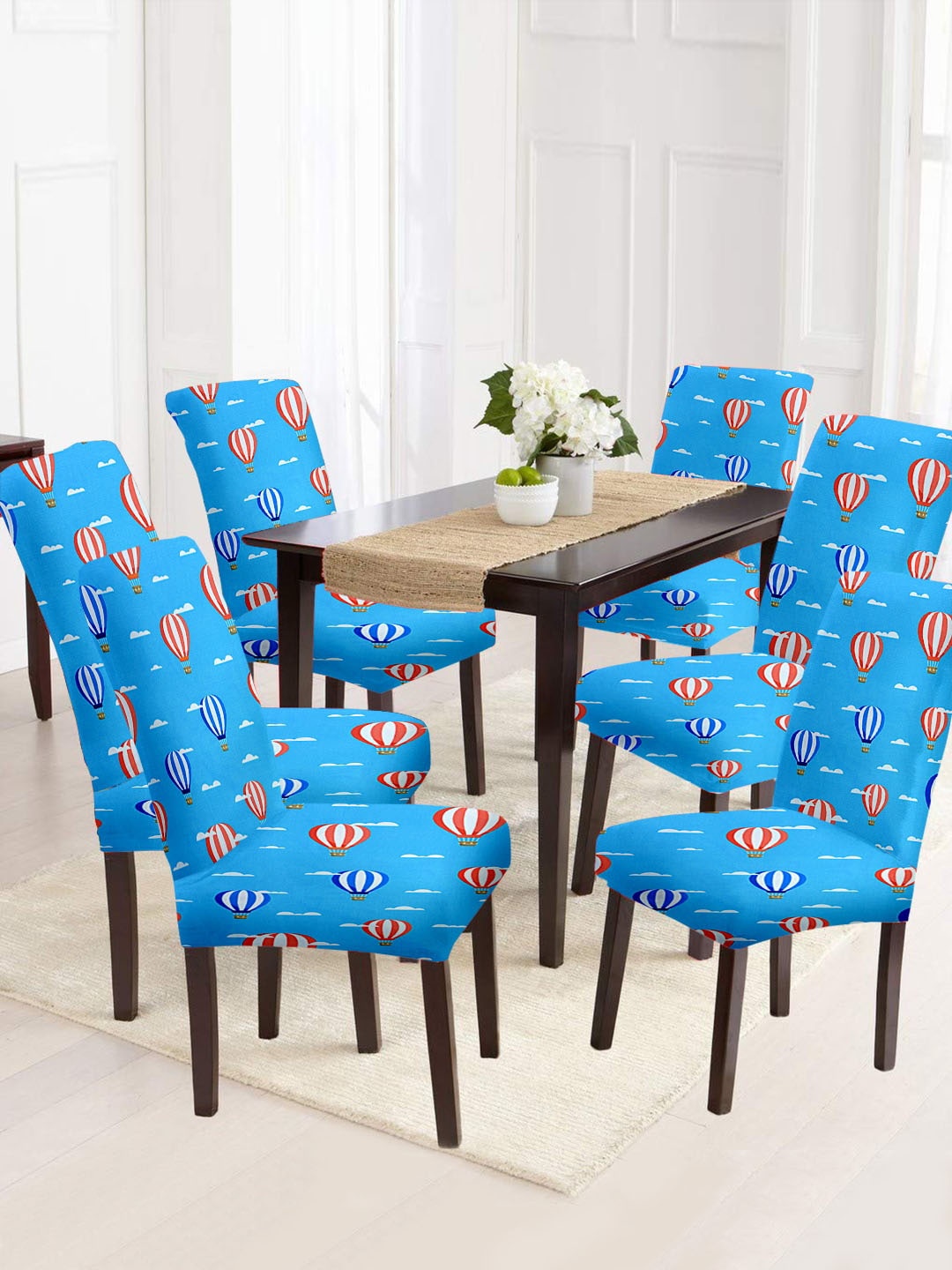 Cortina Blue & Orange 6 Pieces Abstract Printed Chair Covers