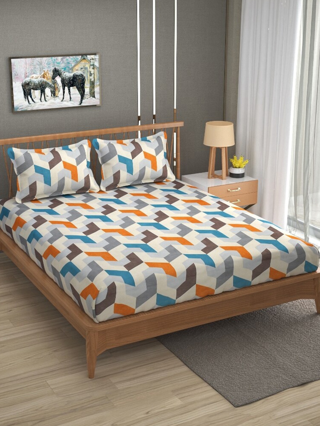 ATRAENTA Cream-Coloured & Grey Geometric 210 TC Fitted Queen Bedsheet with 2 Pillow Covers
ATRAENTA Cream-Coloured & Grey Geometric 210 TC Fitted Queen Bedsheet with 2 Pillow Covers