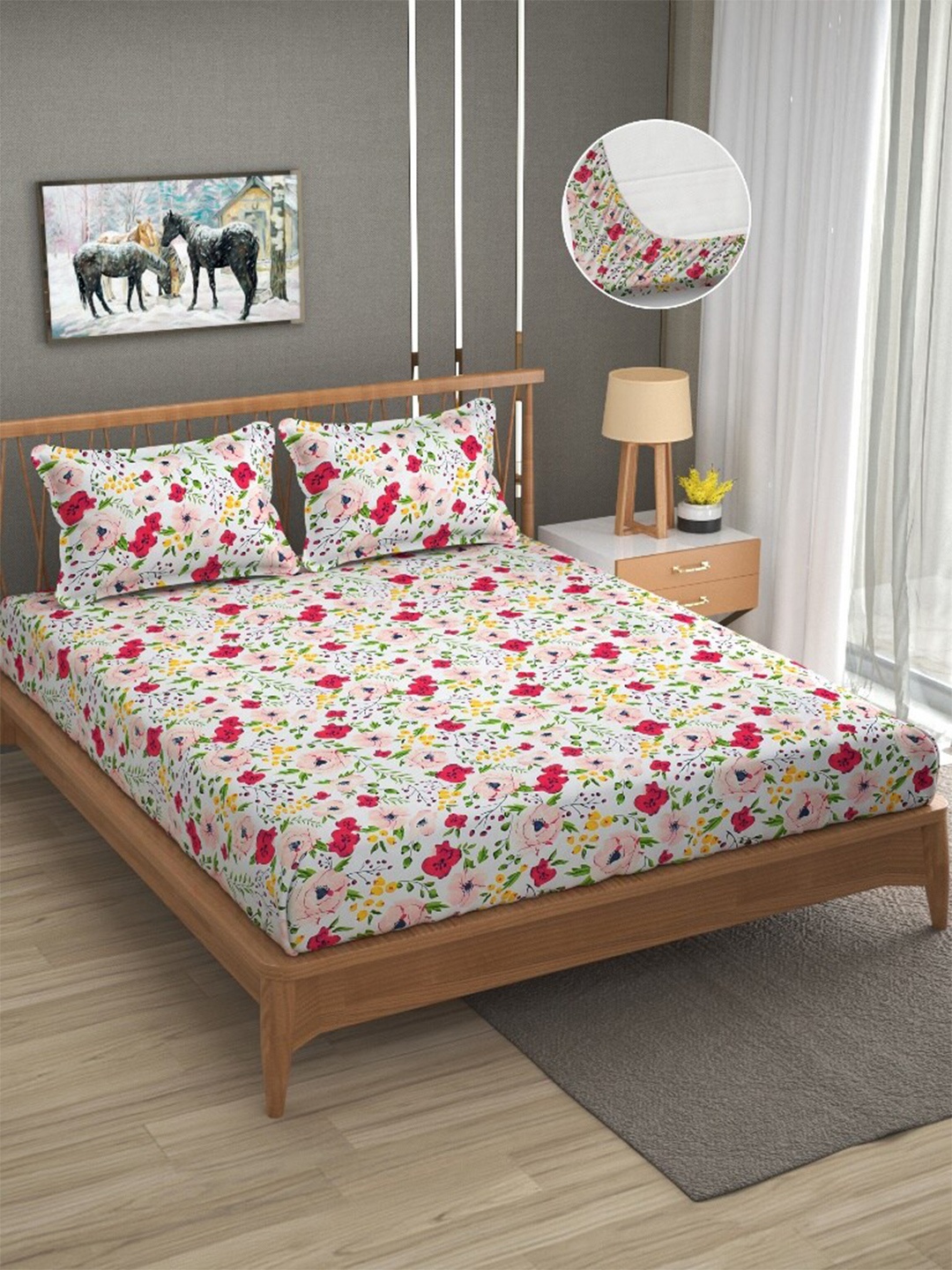ATRAENTA White & Pink Floral 210 TC Fitted Queen Bedsheet with 2 Pillow Covers
ATRAENTA White & Pink Floral 210 TC Fitted Queen Bedsheet with 2 Pillow Covers