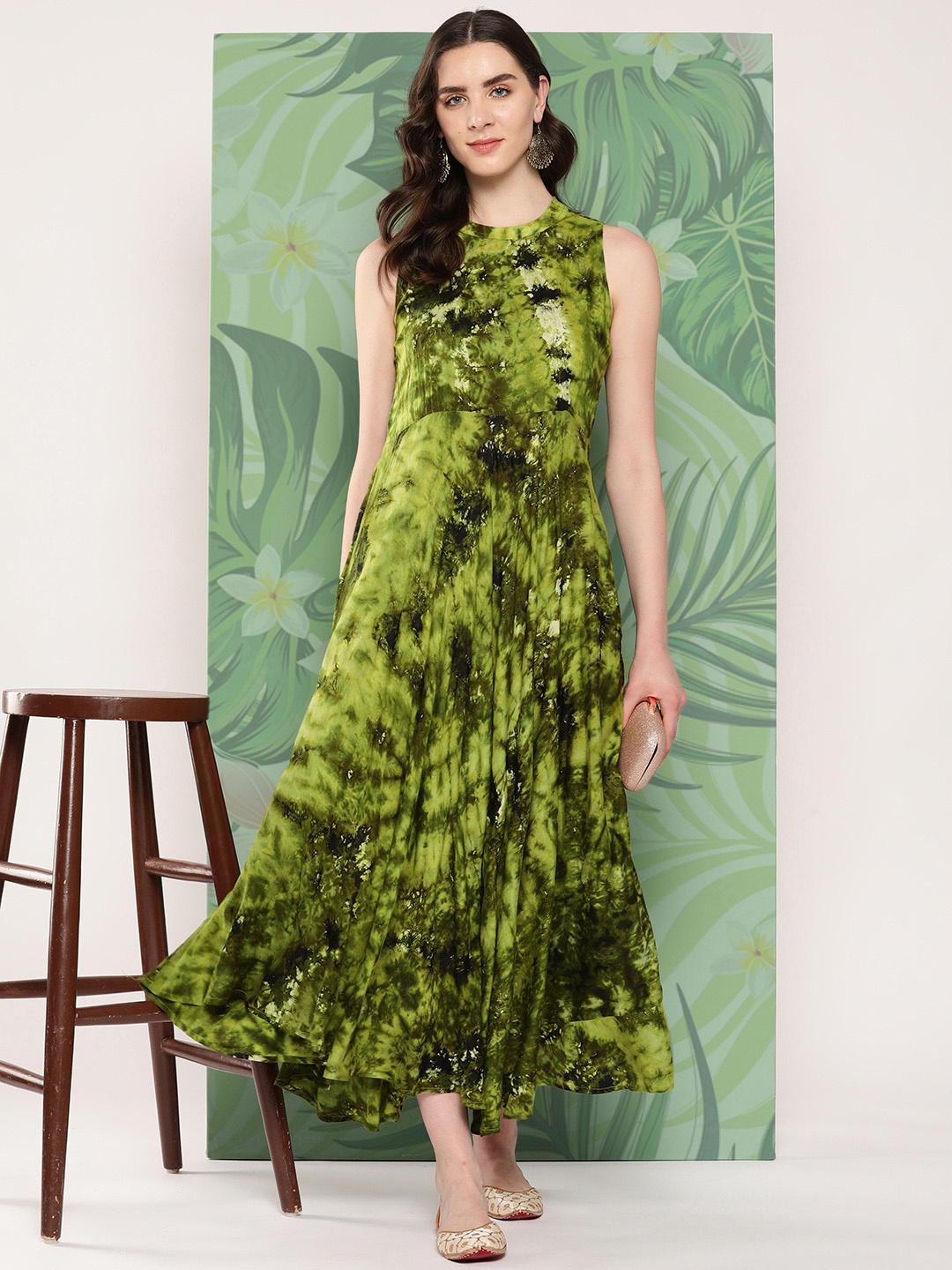 InWeave Tie and Dye A-Line Maxi Dress, Green