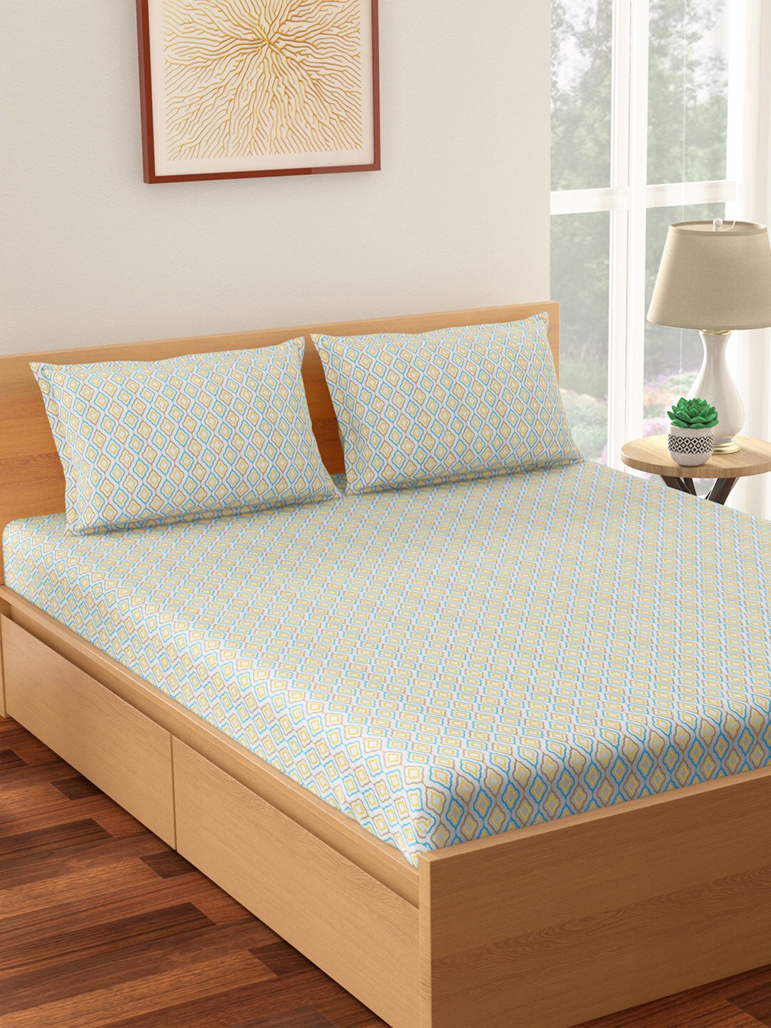 Living scapes by Pantaloons Turquoise Blue & Beige Flat Queen Bedsheet & 2 Pillow Covers
Living scapes by Pantaloons Turquoise Blue & Beige Flat Queen Bedsheet & 2 Pillow Covers