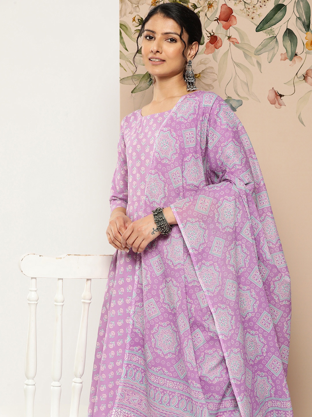 Nayo Women Ethnic Motifs Printed Pure Cotton Kurta with Trousers & Dupatta, Lavender
Nayo Women Ethnic Motifs Printed Pure Cotton Kurta with Trousers & Dupatta, Lavender
