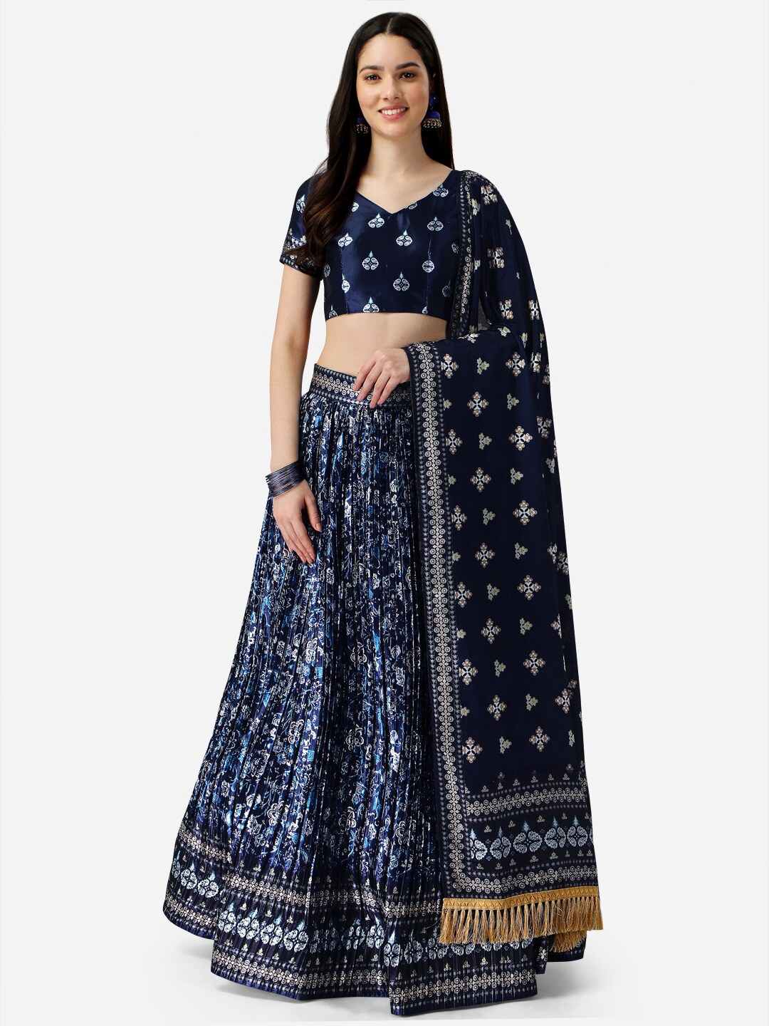 Ethnic Yard Printed Satin Semi-Stitched Lehenga & Unstitched Blouse With Dupatta, Navy blue
Ethnic Yard Printed Satin Semi-Stitched Lehenga & Unstitched Blouse With Dupatta, Navy blue