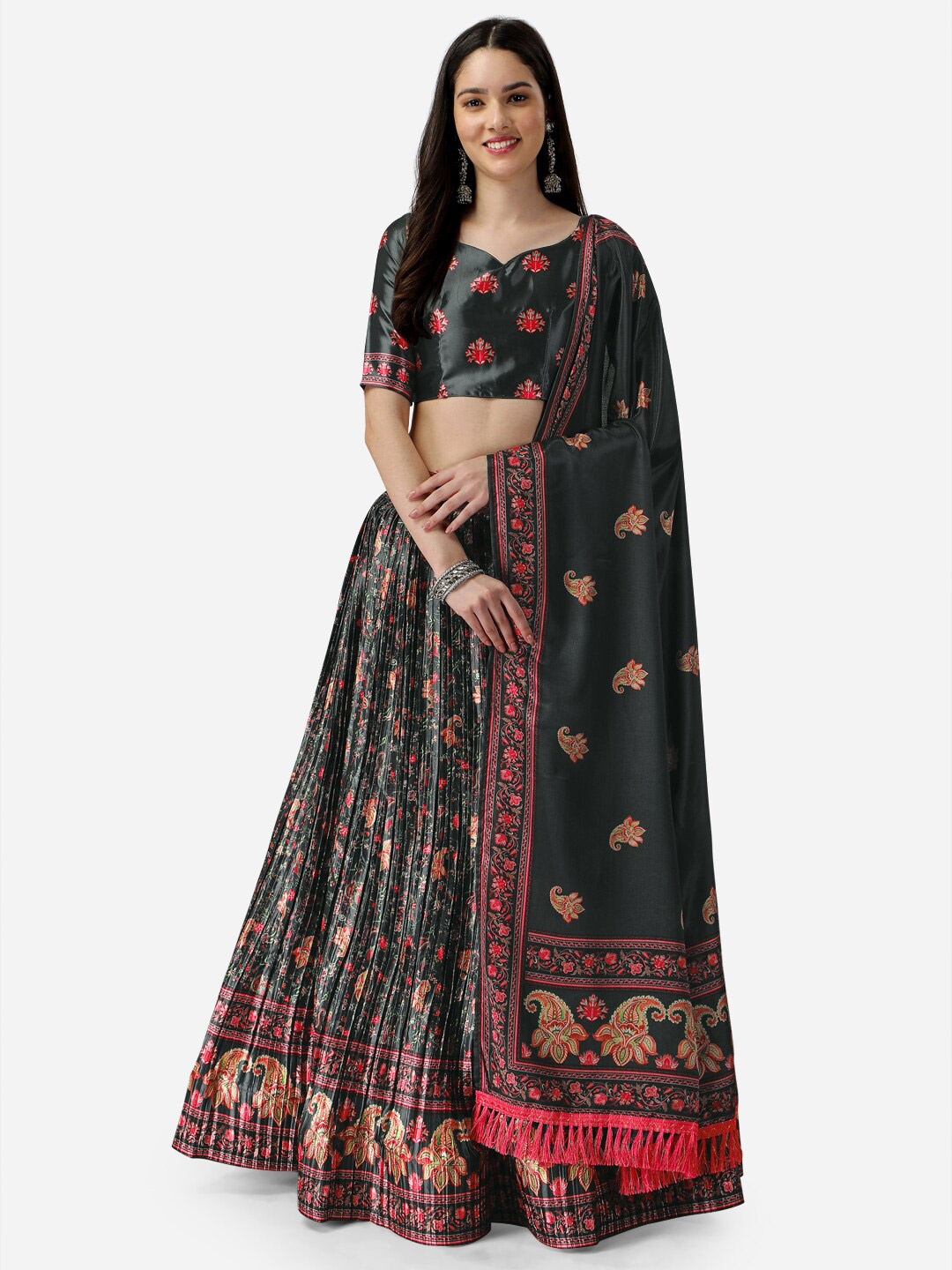 Ethnic Yard Printed Satin Semi-Stitched Lehenga & Unstitched Blouse With Dupatta, Black
Ethnic Yard Printed Satin Semi-Stitched Lehenga & Unstitched Blouse With Dupatta, Black