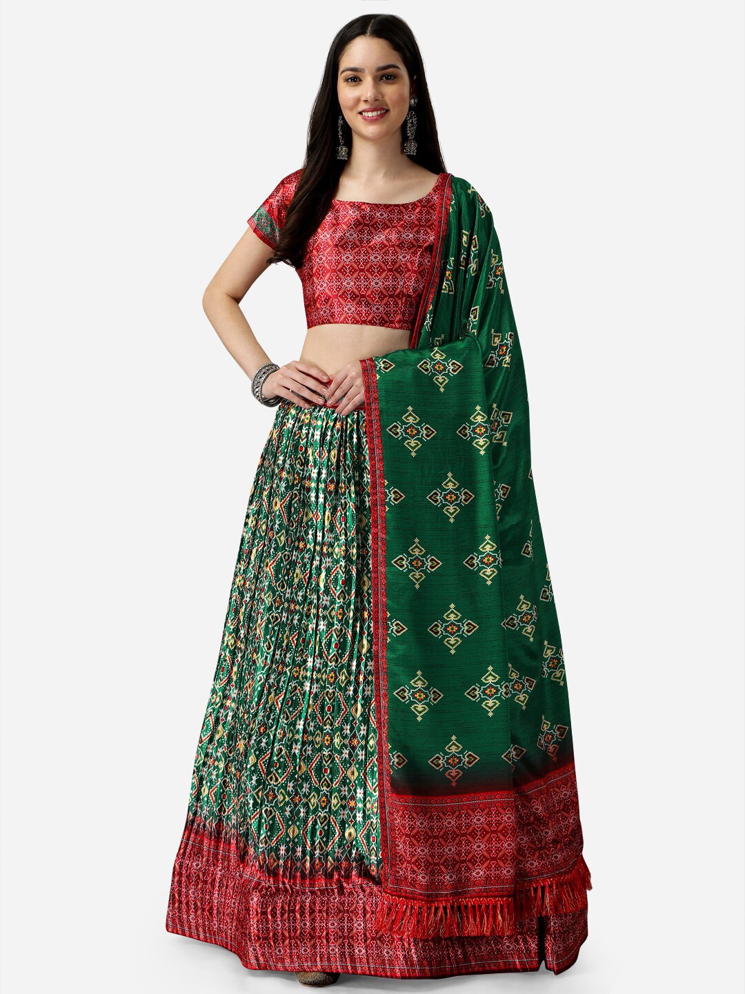 Ethnic Yard Printed Satin Semi-Stitched Lehenga & Unstitched Blouse With Dupatta, Green
Ethnic Yard Printed Satin Semi-Stitched Lehenga & Unstitched Blouse With Dupatta, Green
