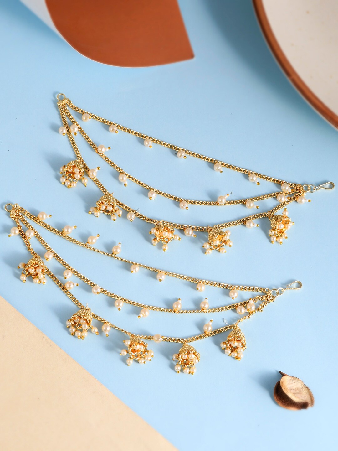 Sanjog Gold-Plated Pearls Studded Classic Jhumki Drop Ear Chain Ear Cuff Earring, White
Sanjog Gold-Plated Pearls Studded Classic Jhumki Drop Ear Chain Ear Cuff Earring, White