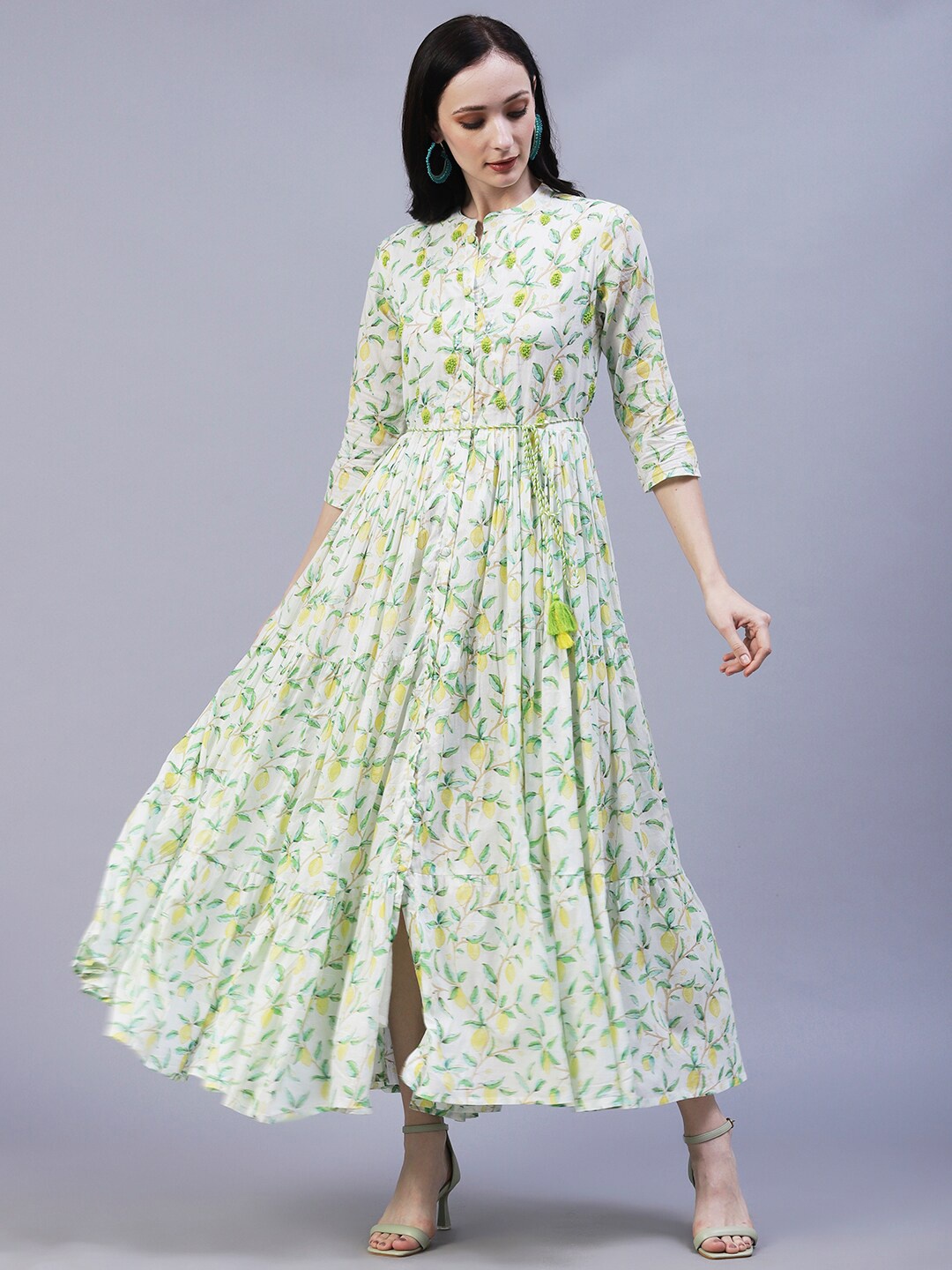 FASHOR Floral Printed Maxi Cotton Dress, Off white