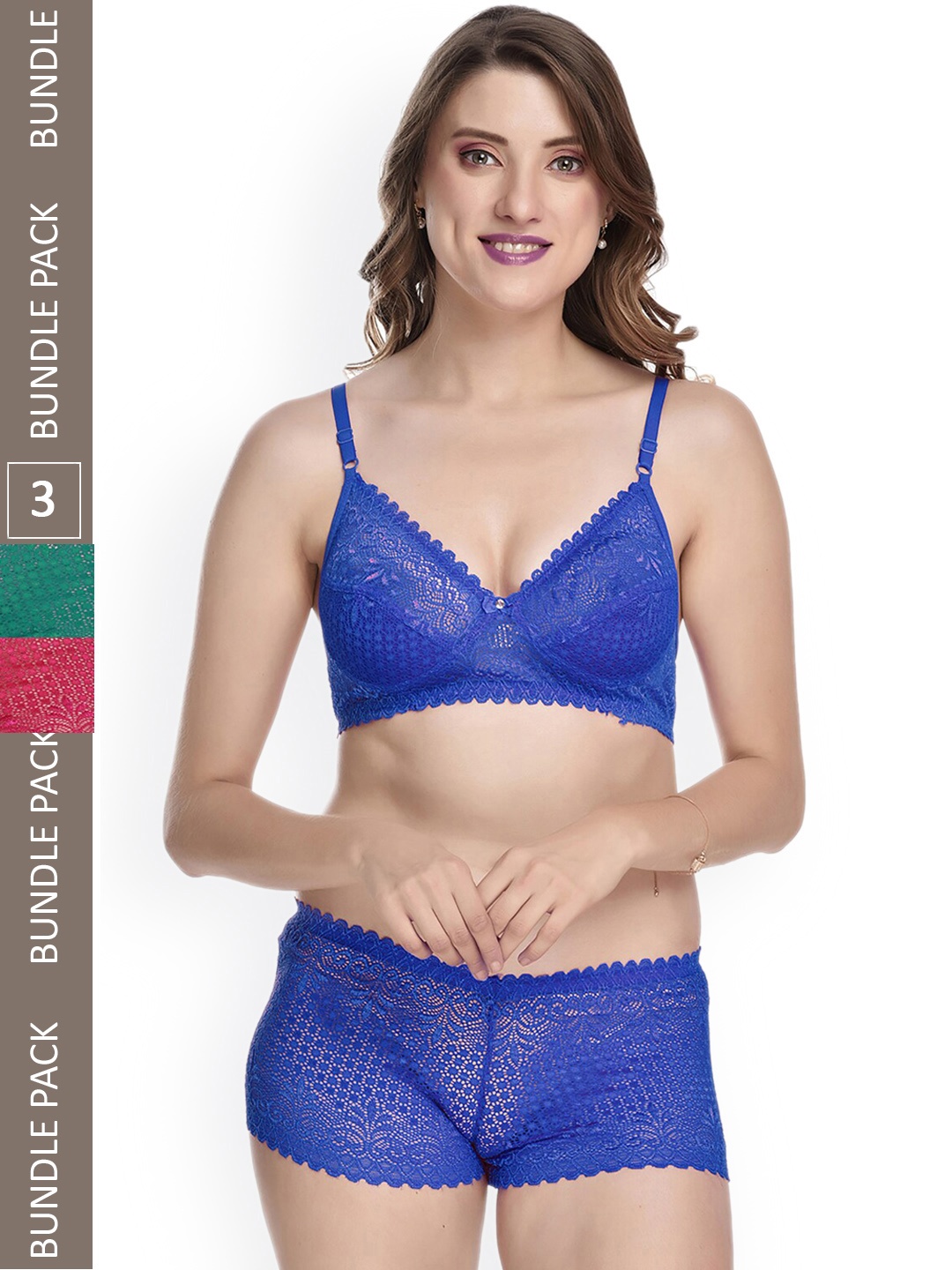 AROUSY Women Pack Of 3 Self-Design Non-Padded Lingerie Set M_Rain Set_Pink,Blue,Green_30
AROUSY Women Pack Of 3 Self-Design Non-Padded Lingerie Set M_Rain Set_Pink,Blue,Green_30
