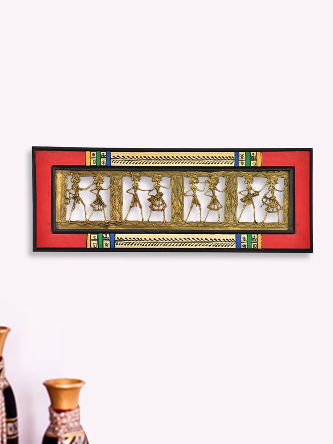 ExclusiveLane Red & Gold-Toned Textured Dhokra Work & Warli Brass Hanging Wall Decor
ExclusiveLane Red & Gold-Toned Textured Dhokra Work & Warli Brass Hanging Wall Decor