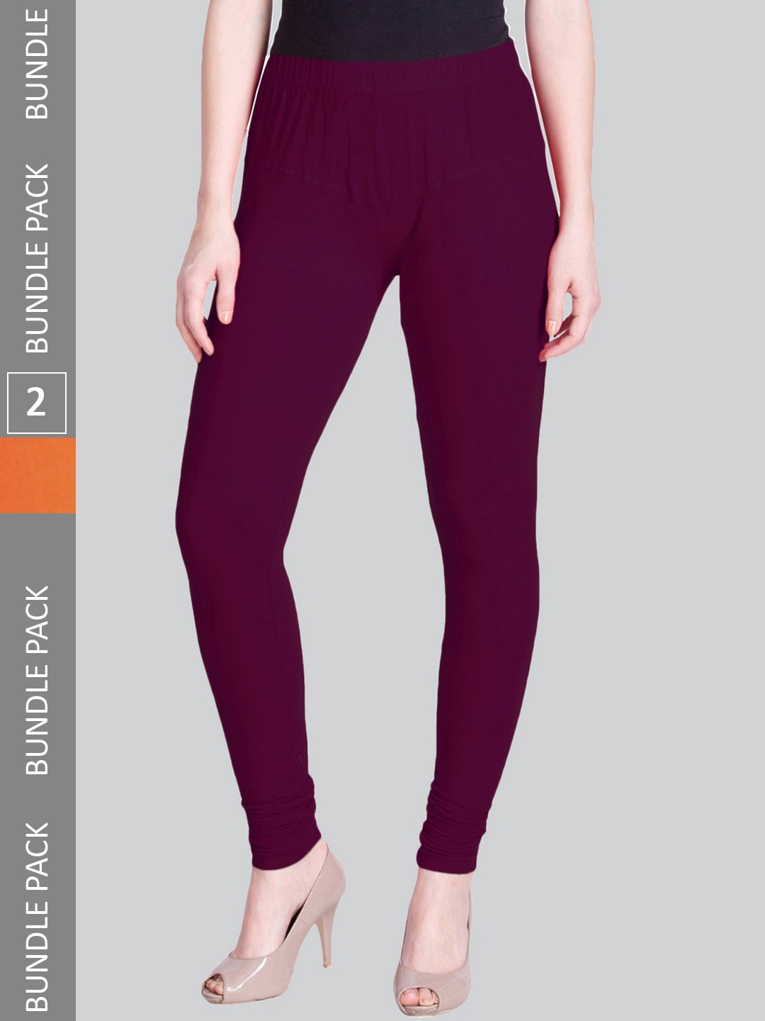 LYRA Women Pack Of 2 Churidar-Length Cotton Lycra Leggings, Purple