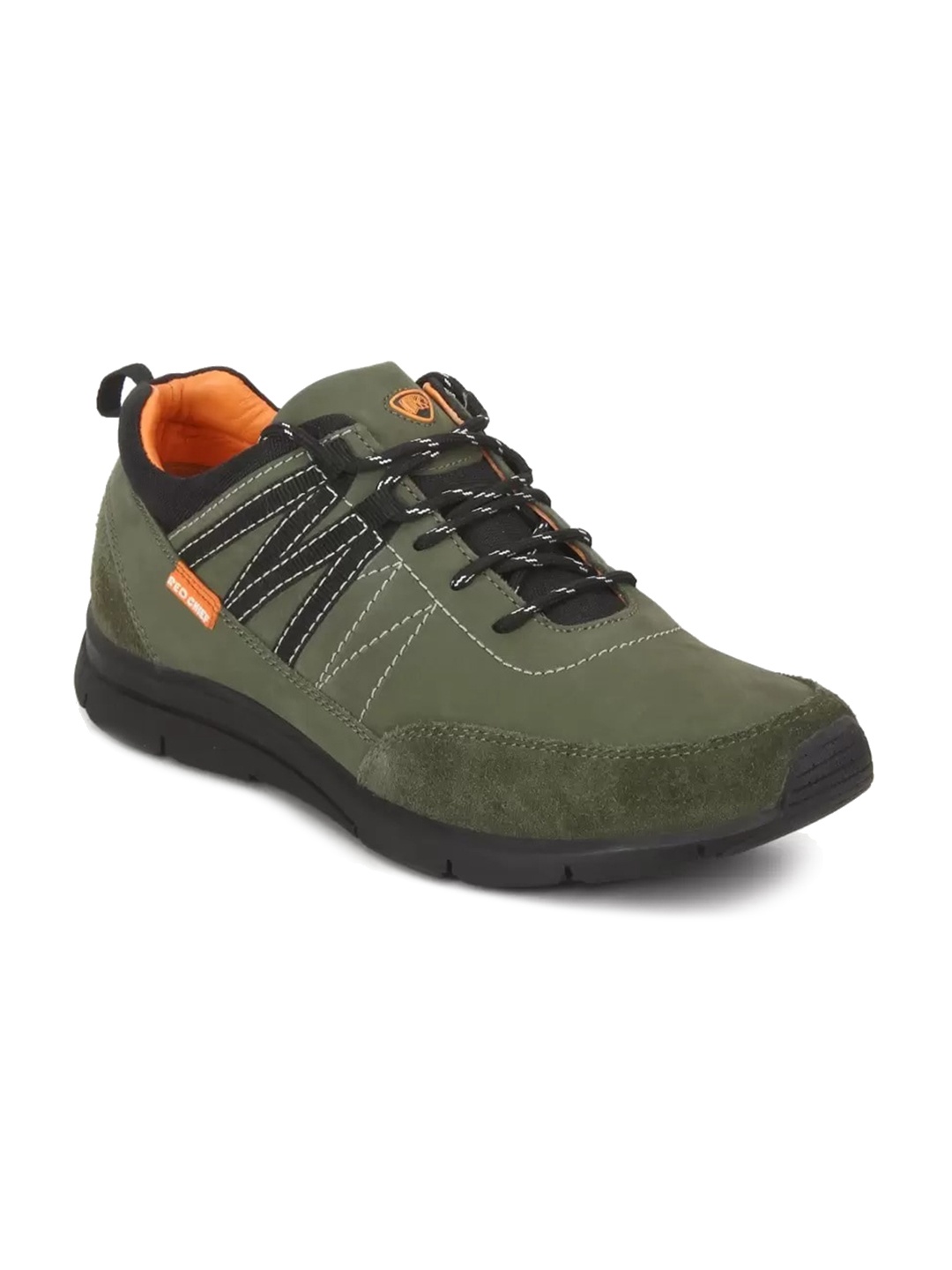 Red Chief Men Colourblocked Leather Sneakers, Olive