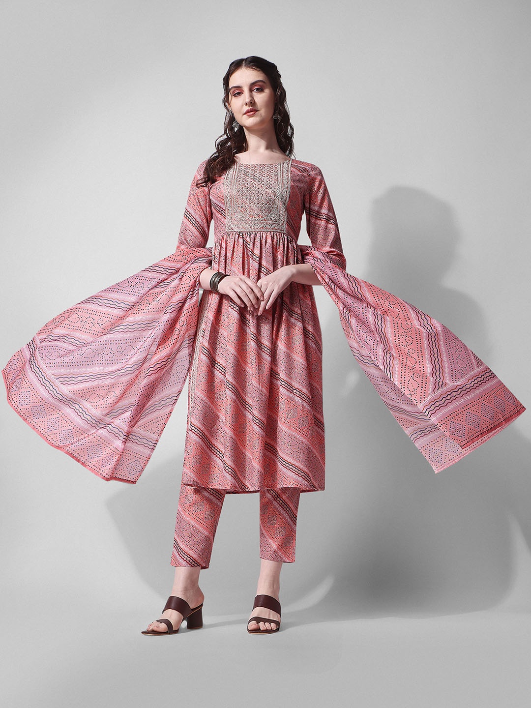 Berrylicious Leheriya Sequinned Pleated Pure Cotton Kurta with Trousers & Dupatta, Pink
Berrylicious Leheriya Sequinned Pleated Pure Cotton Kurta with Trousers & Dupatta, Pink