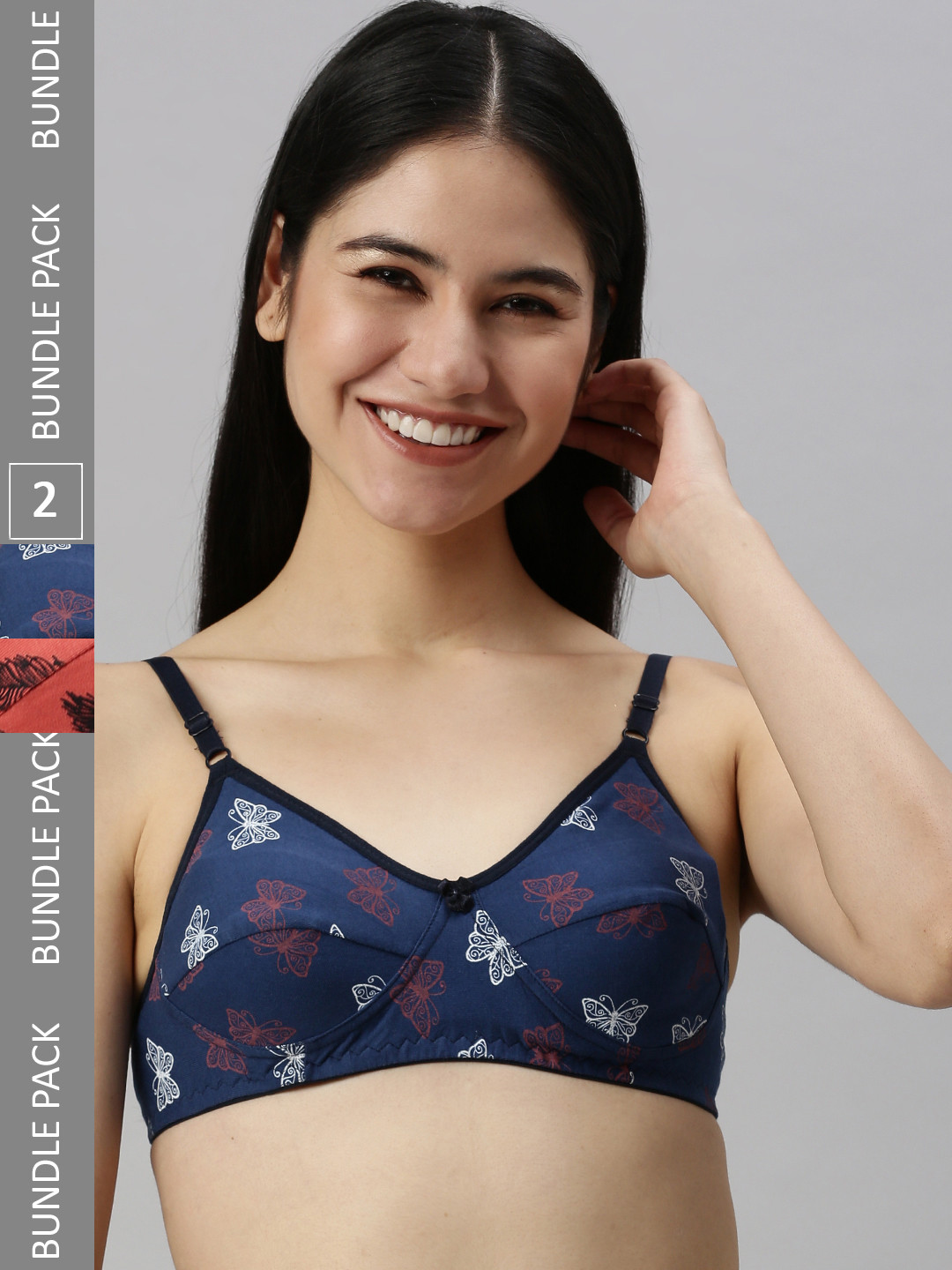 Kryptic Pack of 2 Printed Non Padded Non-Wired Medium Coverage Cotton Bras, Navy blue
Kryptic Pack of 2 Printed Non Padded Non-Wired Medium Coverage Cotton Bras, Navy blue
