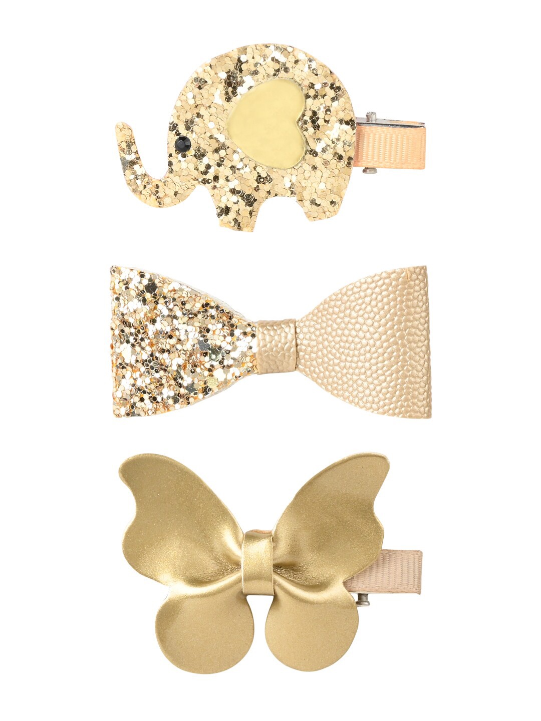 Aye Candy Girls Set Of 3 Elephant Butterfly and Slider Bow Alligator Hair Clips, Gold
Aye Candy Girls Set Of 3 Elephant Butterfly and Slider Bow Alligator Hair Clips, Gold