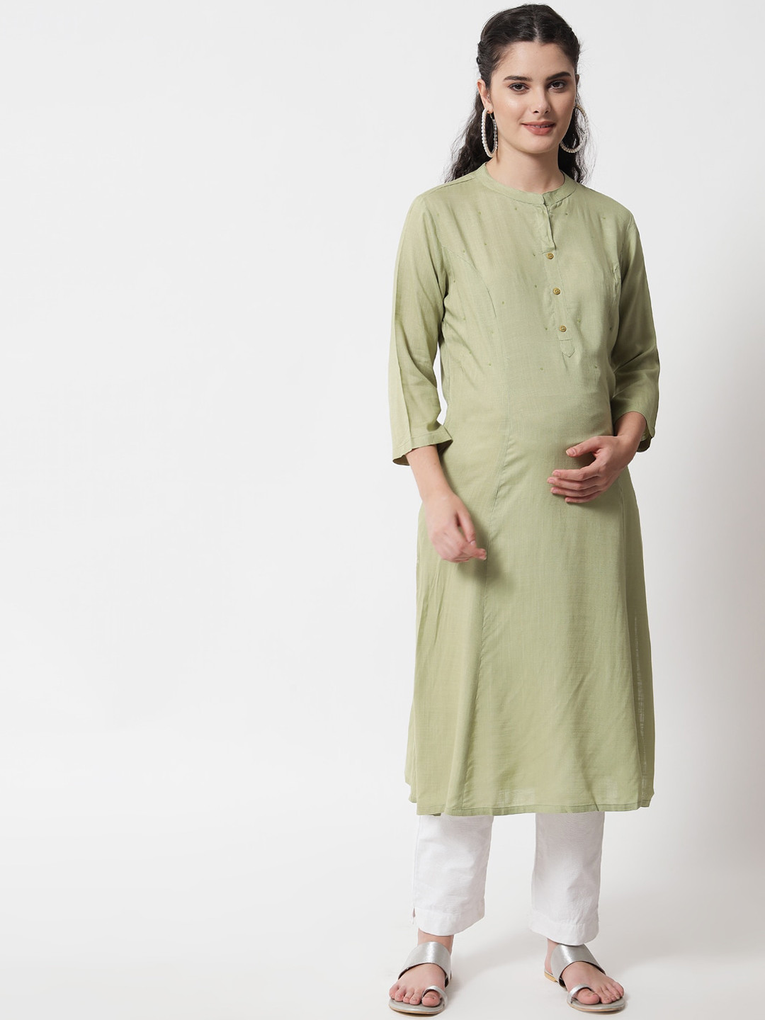 Aujjessa Mandarin Collar Sequinned Maternity Kurta, Green
Aujjessa Mandarin Collar Sequinned Maternity Kurta, Green