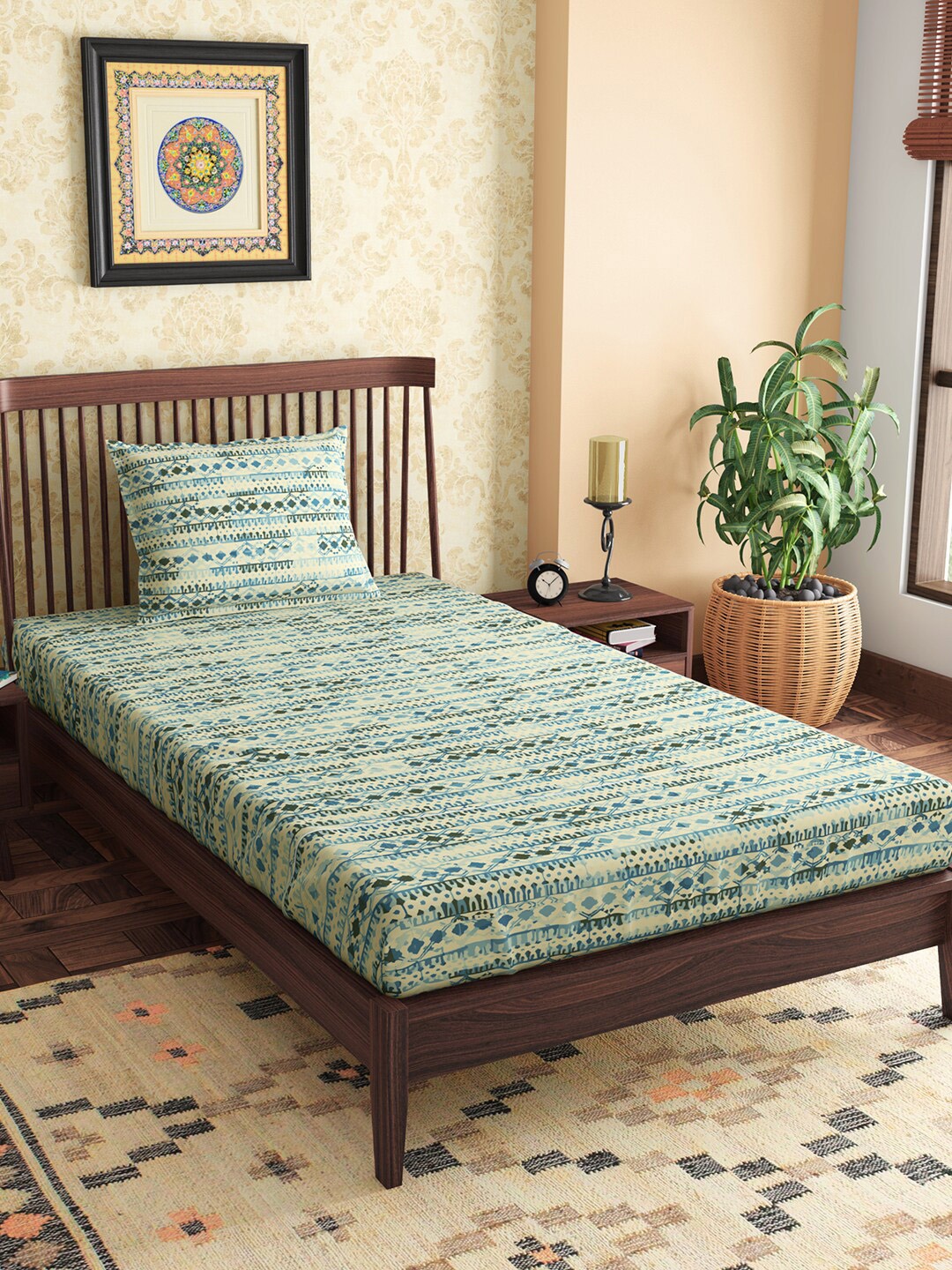 PETAL HOME Jharokha Teal Blue 300 TC Flat Pure Cotton Single Bedsheet & 1 Pillow Cover, Cream
PETAL HOME Jharokha Teal Blue 300 TC Flat Pure Cotton Single Bedsheet & 1 Pillow Cover, Cream