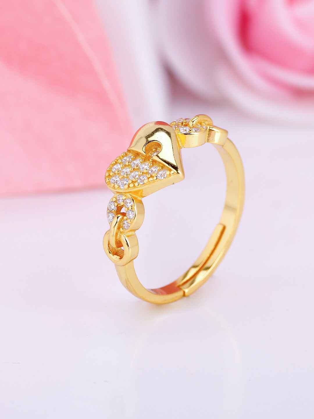 GIVA 92.5 Sterling Silver Gold-Plated & CZ Stone-Studded With Heart-Charm Finger Ring
GIVA 92.5 Sterling Silver Gold-Plated & CZ Stone-Studded With Heart-Charm Finger Ring