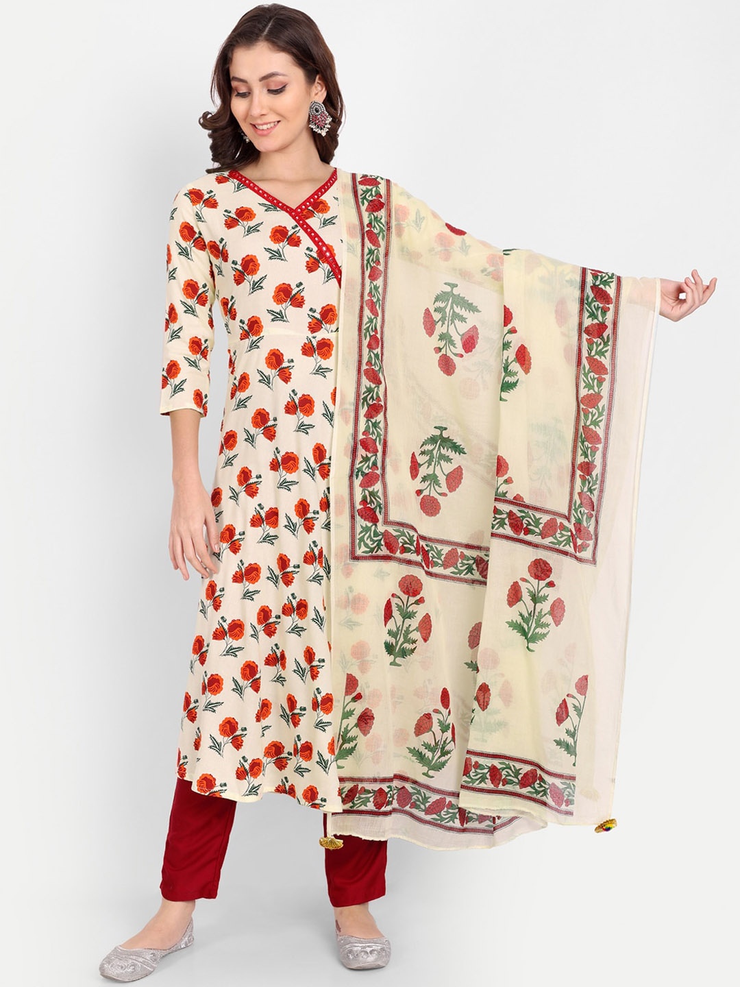 Karagwals fab Floral Printed Mirror Work Angrakha Kurta With Trousers & Dupatta, Off white
Karagwals fab Floral Printed Mirror Work Angrakha Kurta With Trousers & Dupatta, Off white