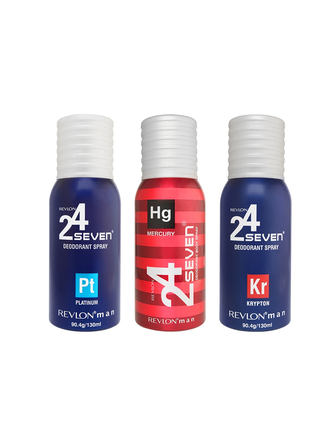 Revlon Men 24 Seven Set of Platinum + Mercury + Krypton Deodorants - 130 ml Each, Navy blue
Revlon Men 24 Seven Set of Platinum + Mercury + Krypton Deodorants - 130 ml Each, Navy blue
