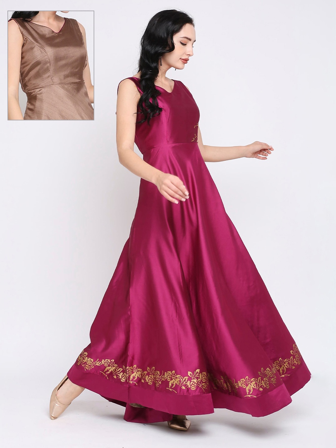 Ira Soleil Floral Printed V Neck Sleeveless Satin Maxi Reversible Ethnic Dress, Magenta
Ira Soleil Floral Printed V Neck Sleeveless Satin Maxi Reversible Ethnic Dress, Magenta