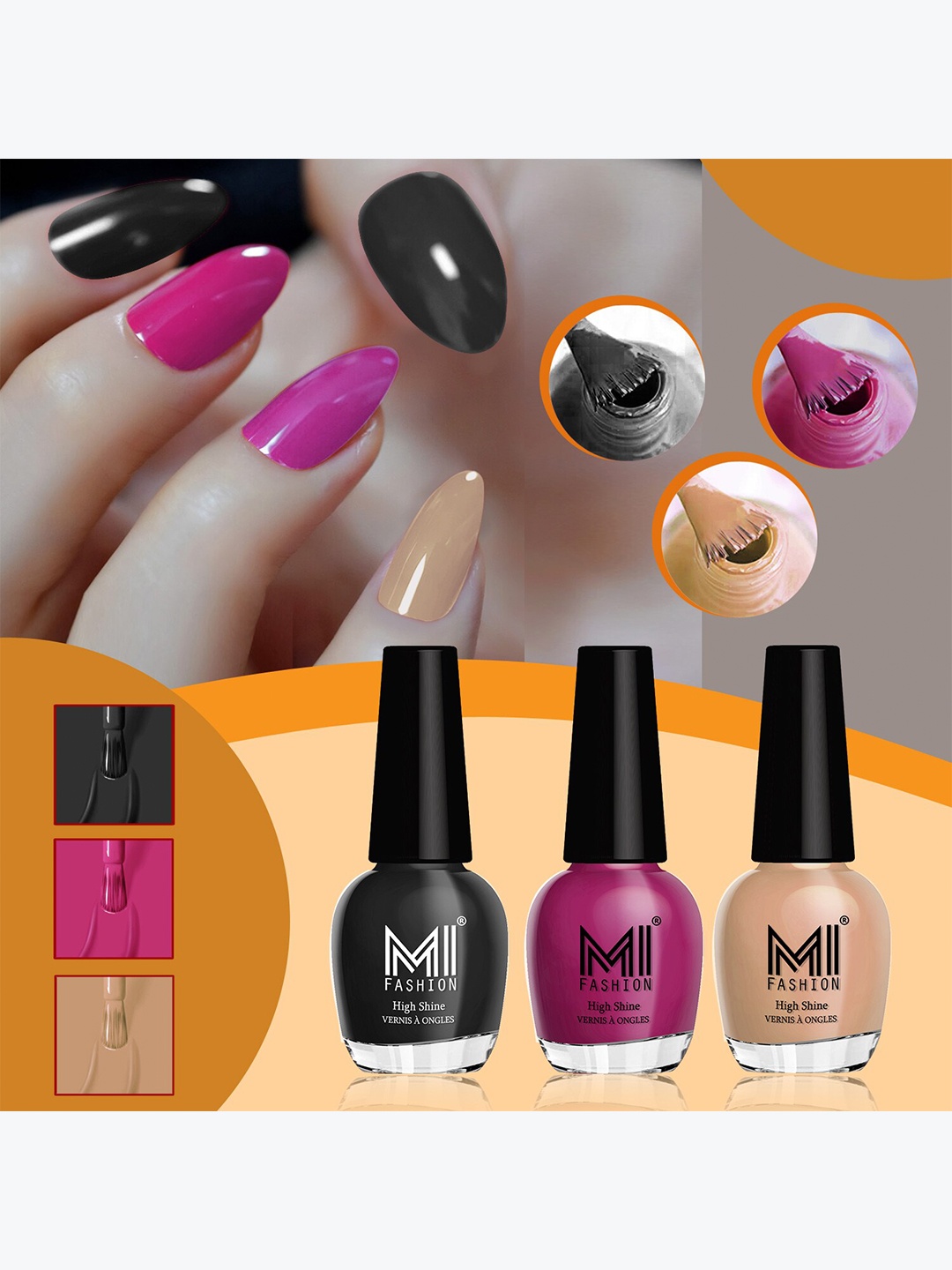 MI FASHION Set of 3 Vernis A Ongles High Shine Long Lasting Shimmer Nail Paint - 15ml each, Nude
MI FASHION Set of 3 Vernis A Ongles High Shine Long Lasting Shimmer Nail Paint - 15ml each, Nude