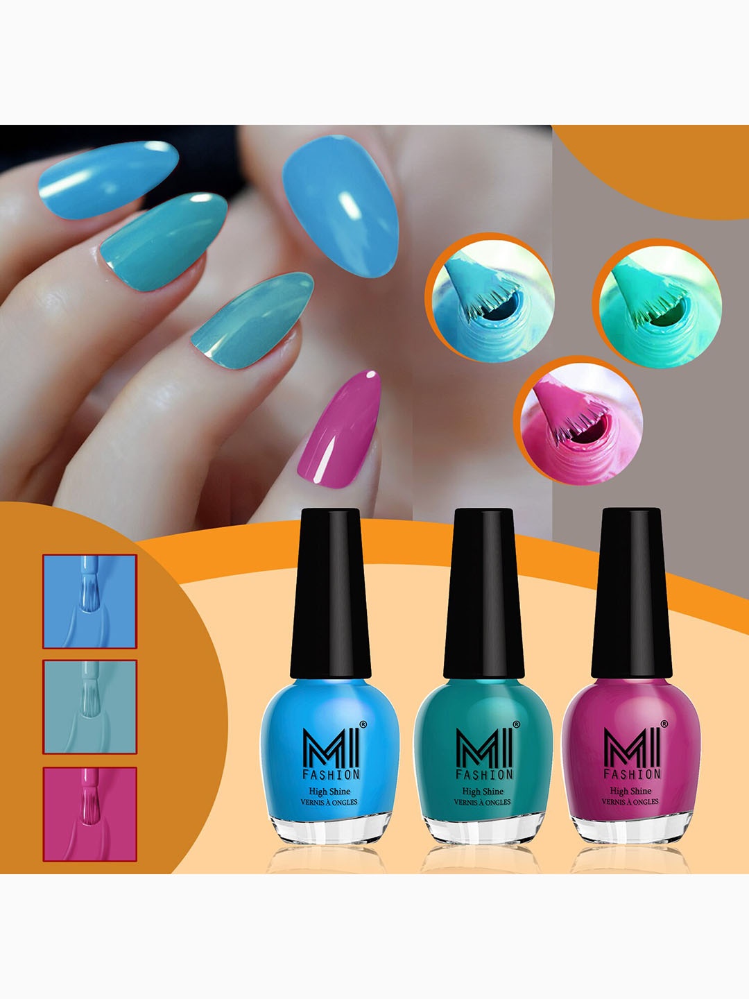 MI FASHION Vernis A Ongles Set Of 3 High Shine Long Lasting Glossy Nail Polishes - 15 ml Each, Blue
MI FASHION Vernis A Ongles Set Of 3 High Shine Long Lasting Glossy Nail Polishes - 15 ml Each, Blue