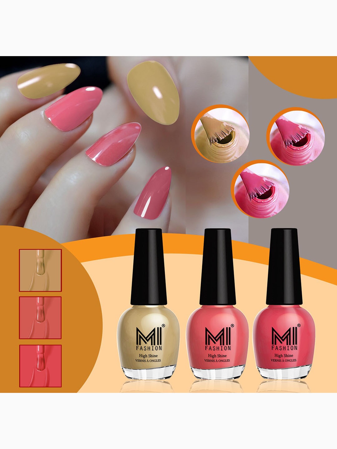 MI FASHION Vernis A Ongles Set Of 3 High Shine Long Lasting Glossy Nail Polishes - 15 ml Each, Nude
MI FASHION Vernis A Ongles Set Of 3 High Shine Long Lasting Glossy Nail Polishes - 15 ml Each, Nude