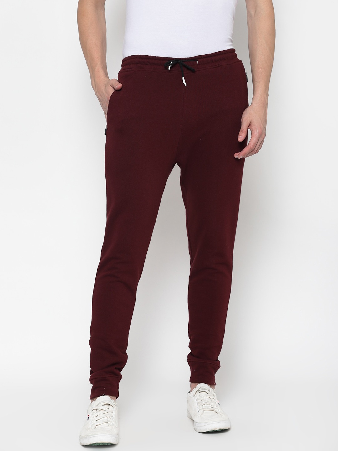 PAUSE SPORT Men Mid-Rise Cotton Joggers, Maroon