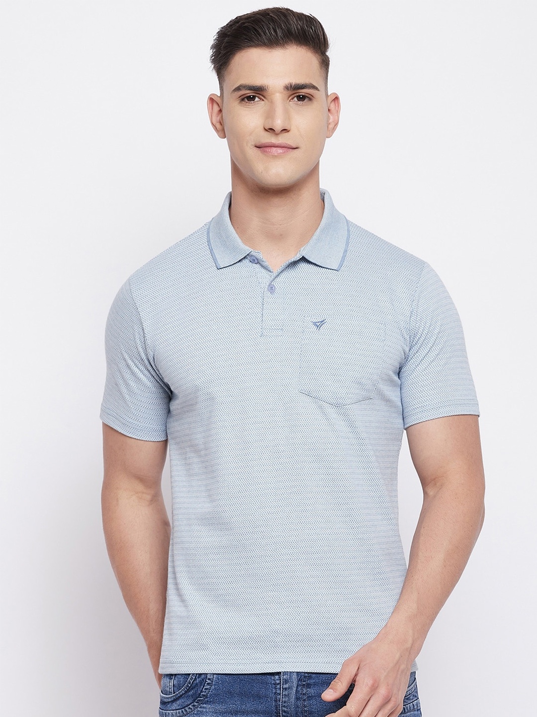NEVA Self Design Polo Collar T-shirt, Blue