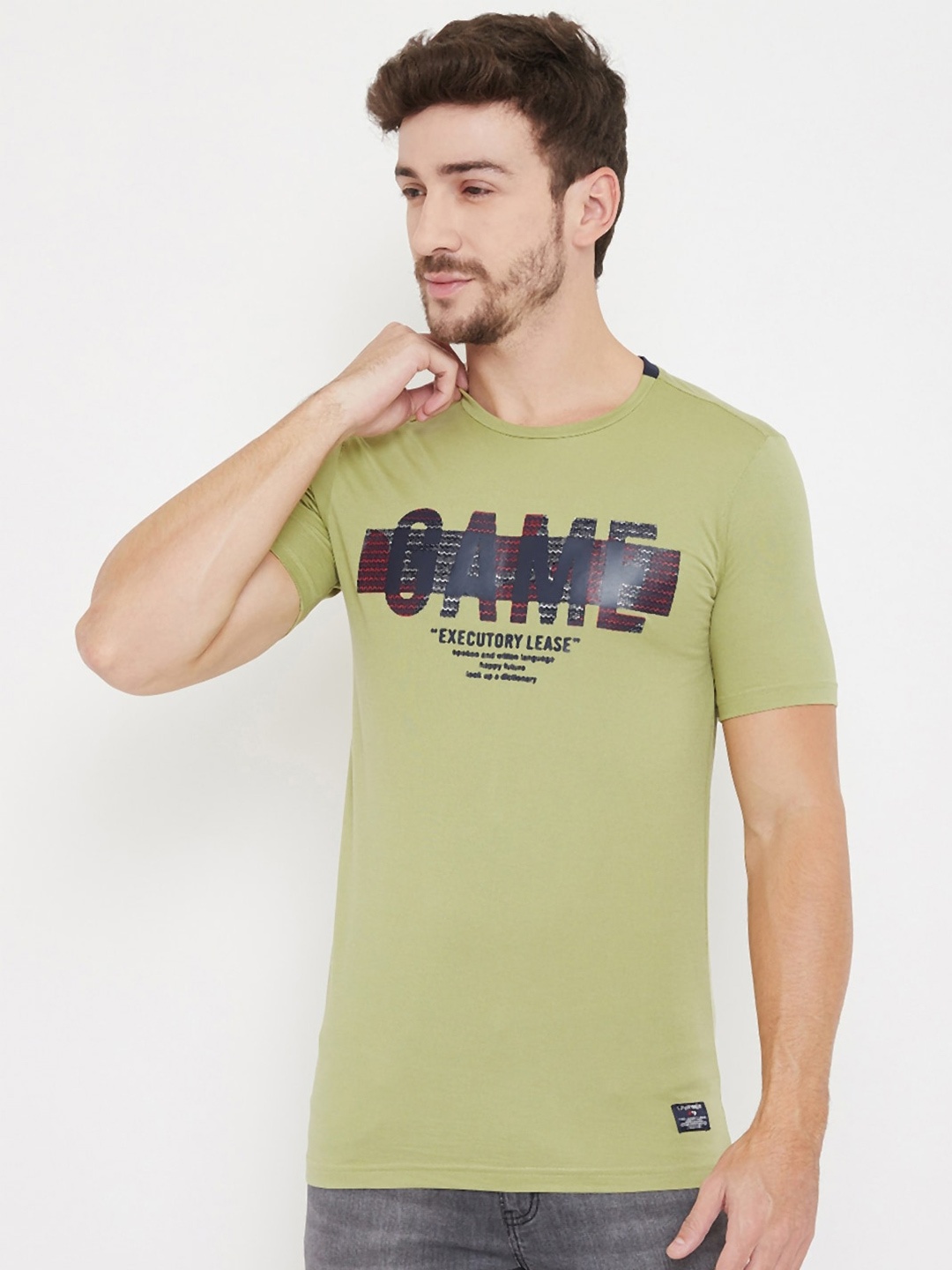NEVA Typography Printed Slim Fit T-shirt, Green