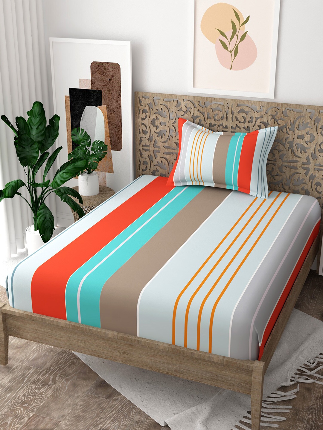 EverHOME Grey & Orange Striped 160 TC Flat Pure Cotton Single Bedsheet with 1 Pillow Cover
EverHOME Grey & Orange Striped 160 TC Flat Pure Cotton Single Bedsheet with 1 Pillow Cover