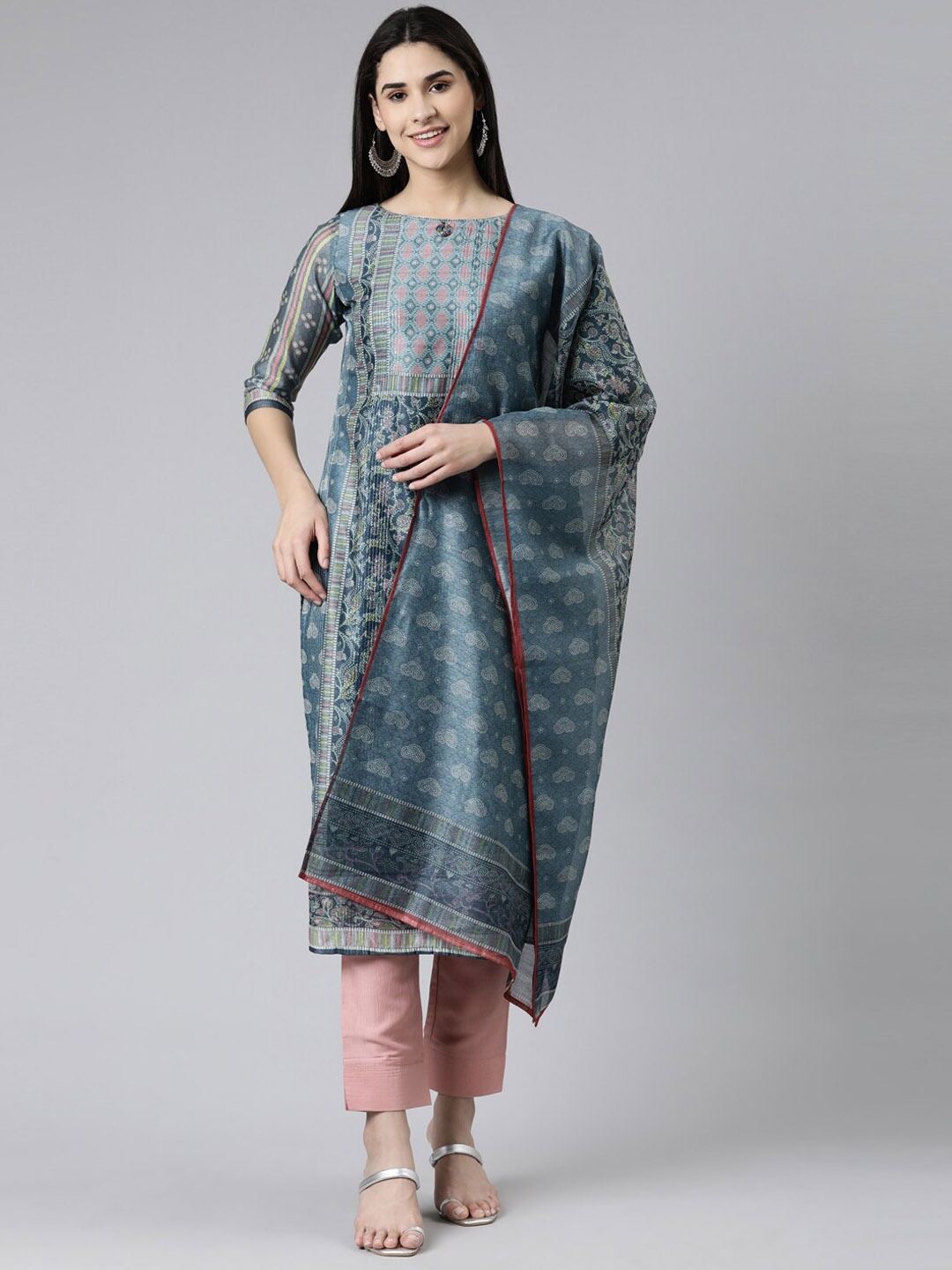 Neerus Embroidered Boat Neck Straight Kurta with Trousers & With Dupatta, Teal
Neerus Embroidered Boat Neck Straight Kurta with Trousers & With Dupatta, Teal