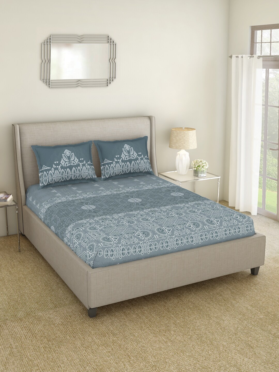 SPACES Striae Grey & White Geometric 210 TC Flat Pure Cotton King Bedsheet & Pillow Covers
SPACES Striae Grey & White Geometric 210 TC Flat Pure Cotton King Bedsheet & Pillow Covers