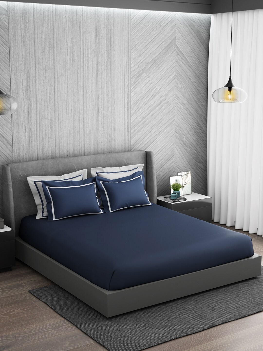 SPACES Hygro Navy Blue & White 300 TC Flat Cotton King Bedsheet with 4 Pillow Covers
SPACES Hygro Navy Blue & White 300 TC Flat Cotton King Bedsheet with 4 Pillow Covers