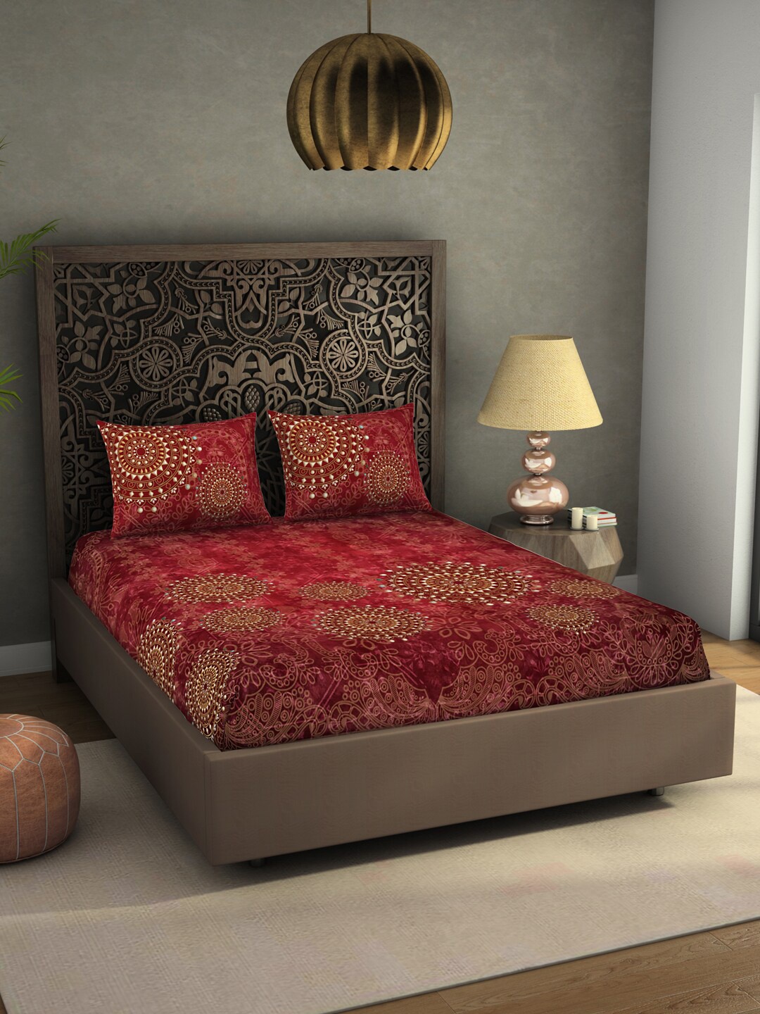 SPACES Lippan Kaam Red & Beige Geometric 300 TC Cotton King Bedsheet With 2 Pillow Covers
SPACES Lippan Kaam Red & Beige Geometric 300 TC Cotton King Bedsheet With 2 Pillow Covers