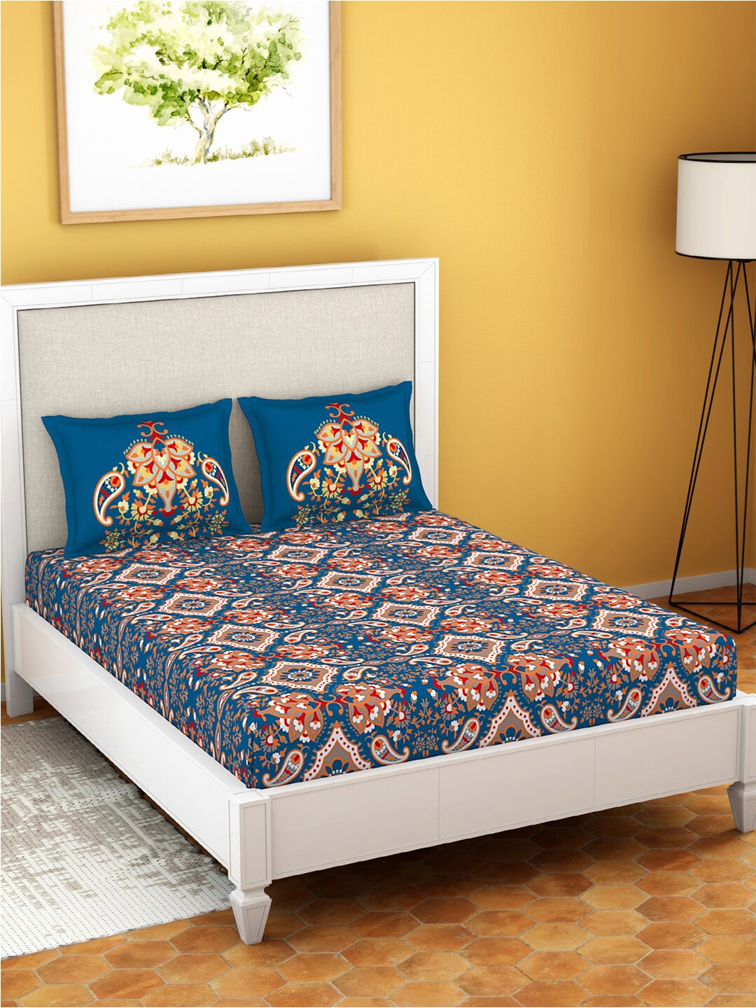 Welspun Moments Navy Blue & Brown 210 TC Fitted Cotton Queen Bedsheet & 2 Pillow Covers
Welspun Moments Navy Blue & Brown 210 TC Fitted Cotton Queen Bedsheet & 2 Pillow Covers