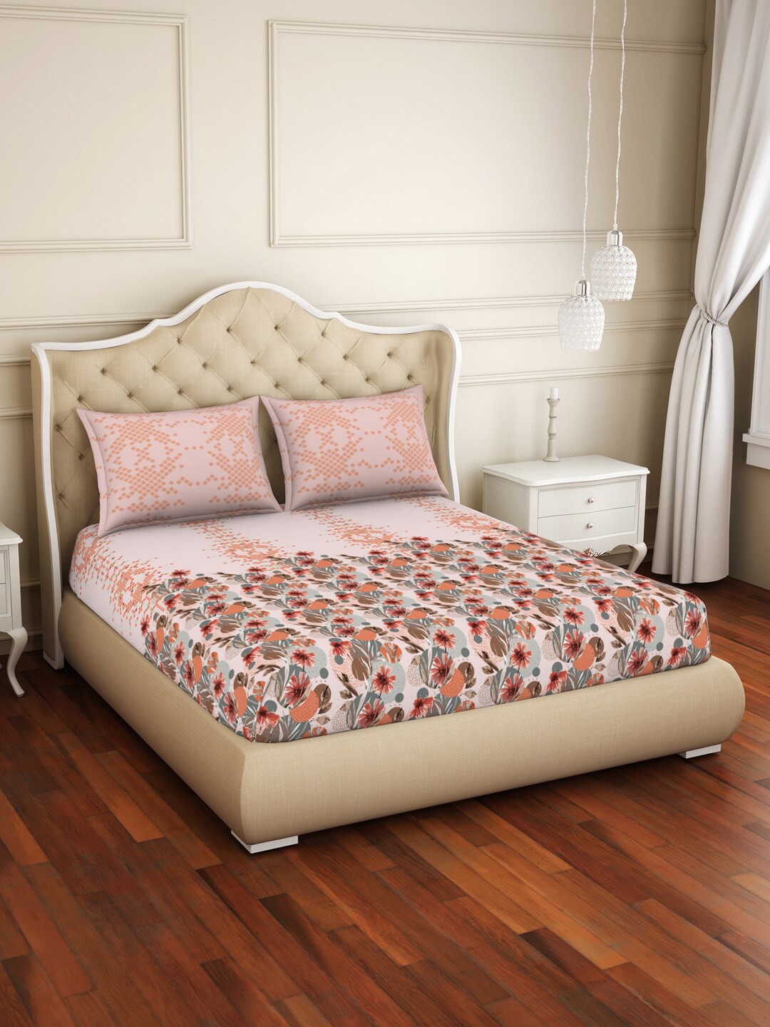 Welspun Pink & Orange Floral 144 TC Fitted Pure Cotton Queen Bedsheet with 2 Pillow Covers
Welspun Pink & Orange Floral 144 TC Fitted Pure Cotton Queen Bedsheet with 2 Pillow Covers
