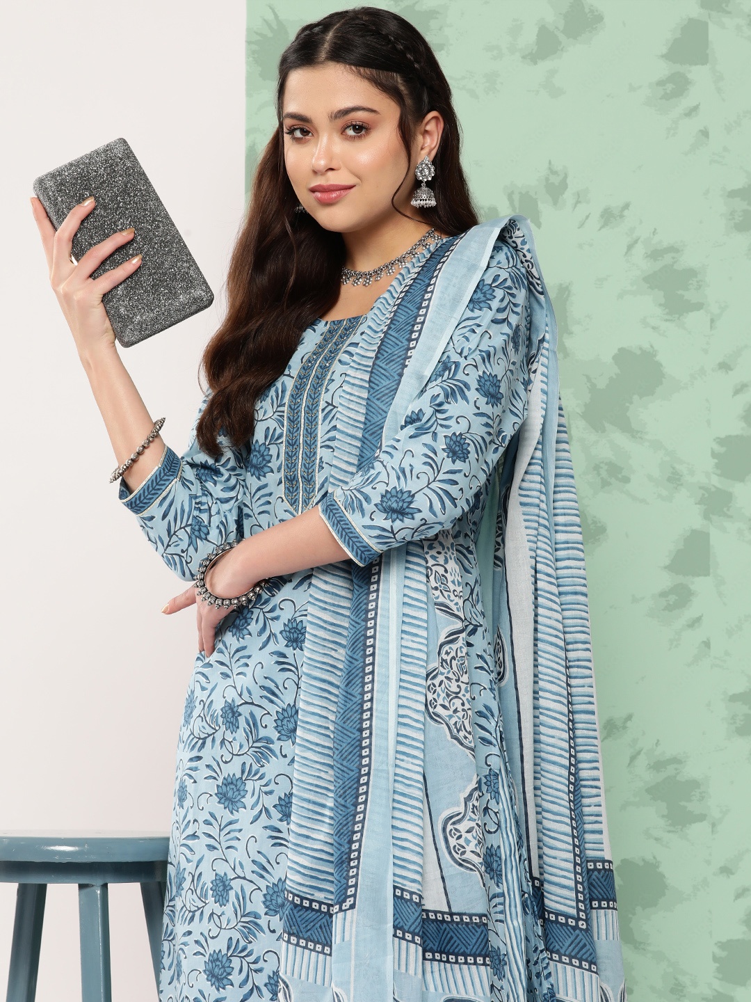 Yufta Ethnic Motifs Printed Gotta Patti Pure Cotton Kurta with Harem Pants & With Dupatta, Blue
Yufta Ethnic Motifs Printed Gotta Patti Pure Cotton Kurta with Harem Pants & With Dupatta, Blue