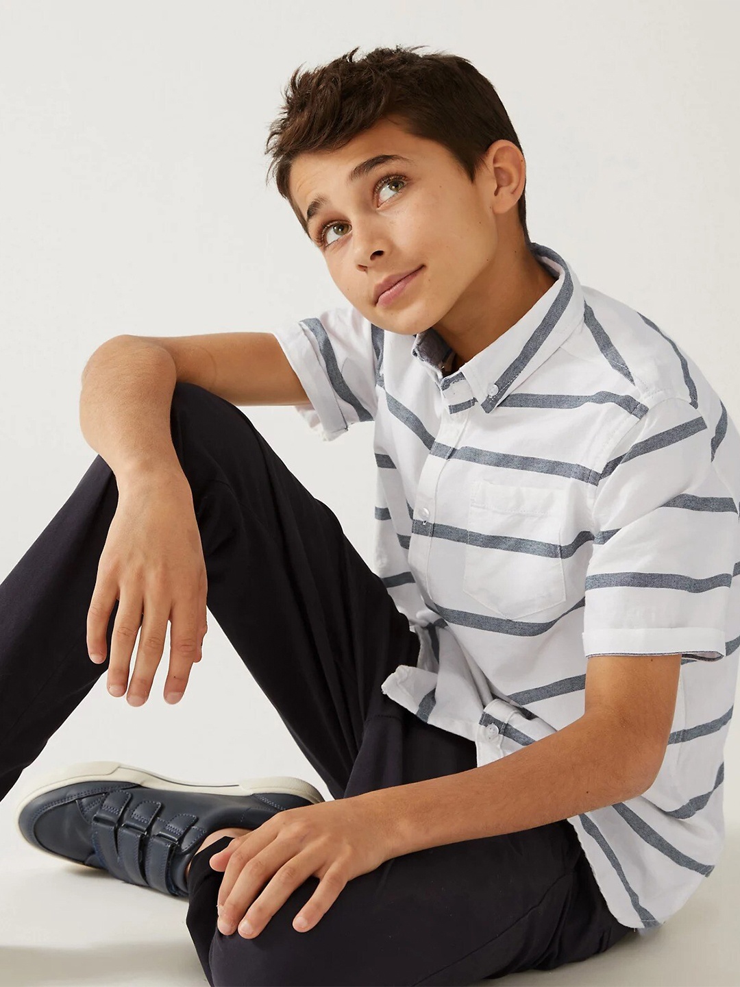 Marks & Spencer Boys Short Sleeves Oxford Horizontal Striped Casual Cotton Shirt, White
Marks & Spencer Boys Short Sleeves Oxford Horizontal Striped Casual Cotton Shirt, White