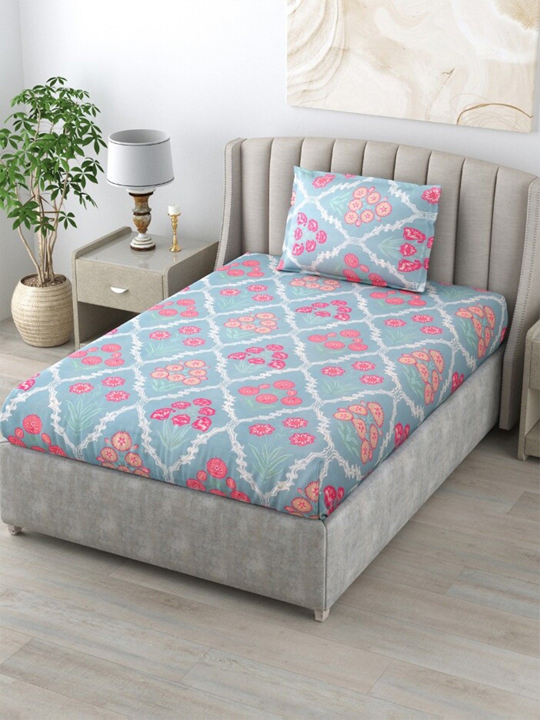 Salona Bichona Turquoise Blue & Pink Floral 144 TC Flat Single Bedsheet & 1 Pillow Cover
Salona Bichona Turquoise Blue & Pink Floral 144 TC Flat Single Bedsheet & 1 Pillow Cover