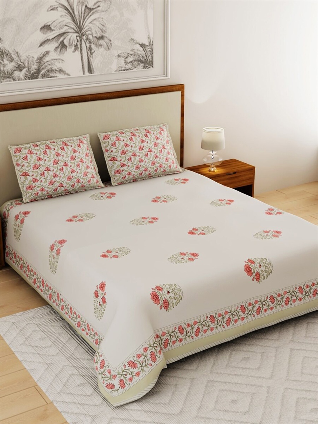 Salona Bichona Jaipur Gharana White 144 TC Flat Cotton Queen Bedsheet with 2 Pillow Covers
Salona Bichona Jaipur Gharana White 144 TC Flat Cotton Queen Bedsheet with 2 Pillow Covers