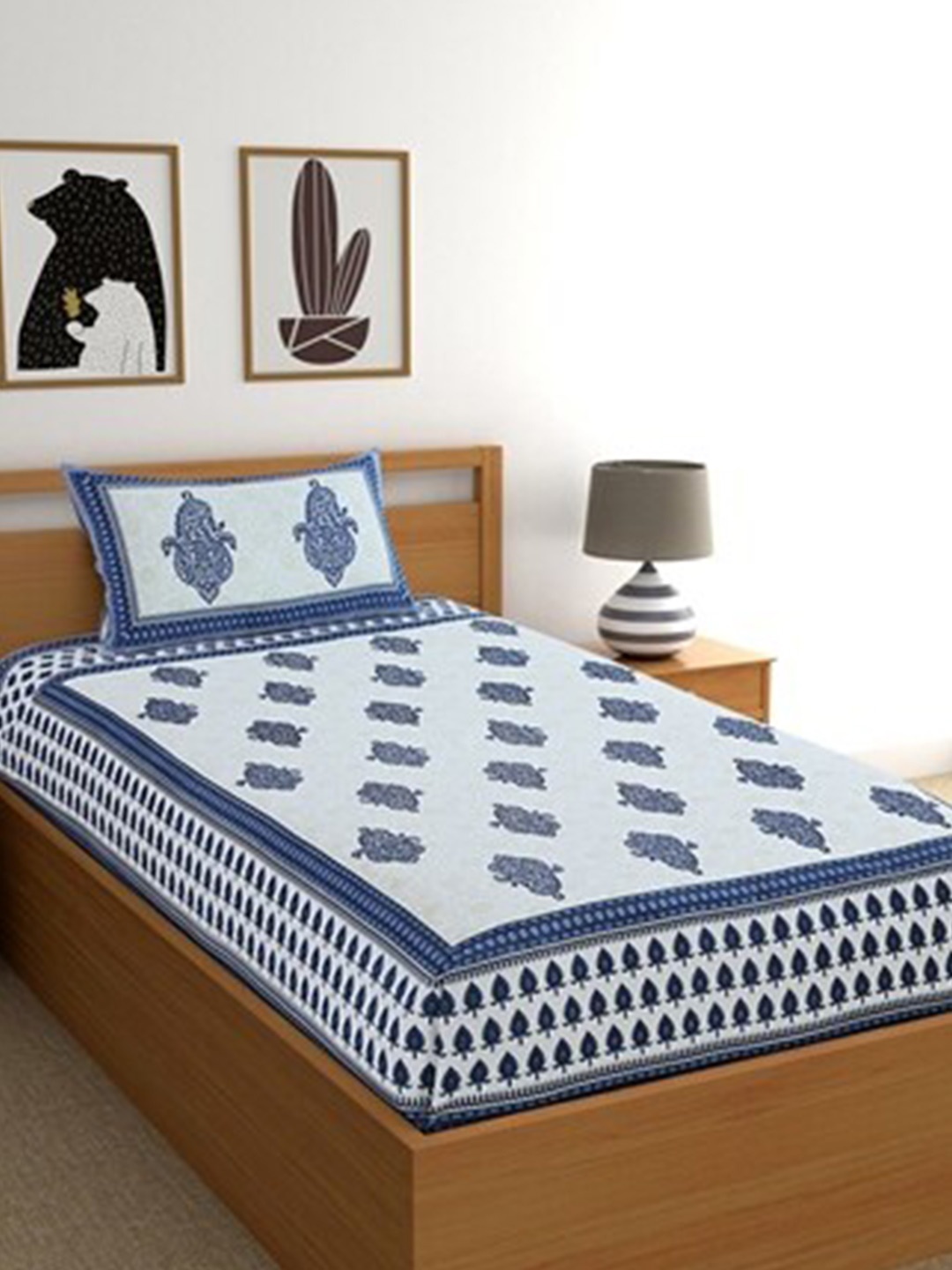 Salona Bichona Jaipuri Blue & White 120 TC Cotton Single Bedsheet With 1 Pillow Cover
Salona Bichona Jaipuri Blue & White 120 TC Cotton Single Bedsheet With 1 Pillow Cover