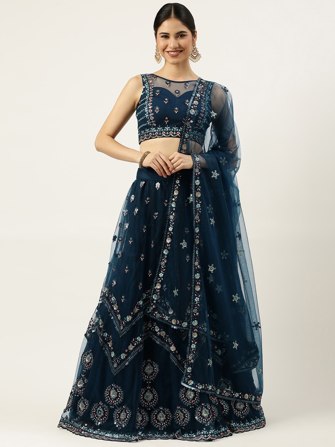 panchhi Embellished Sequinned Semi-Stitched Lehenga & Unstitched Blouse With Dupatta, Navy blue
panchhi Embellished Sequinned Semi-Stitched Lehenga & Unstitched Blouse With Dupatta, Navy blue